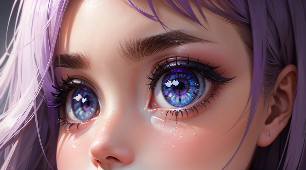 une fille, regard cristallin, worried, Cheveux violets, Cheveux longs, yeux brillants, fond d', fond ambiant sombre, (illustration), (high resolution), (8K), (very detailed), (Best illustration), (Beautiful detailed eyes), (best quality), (super detailed)