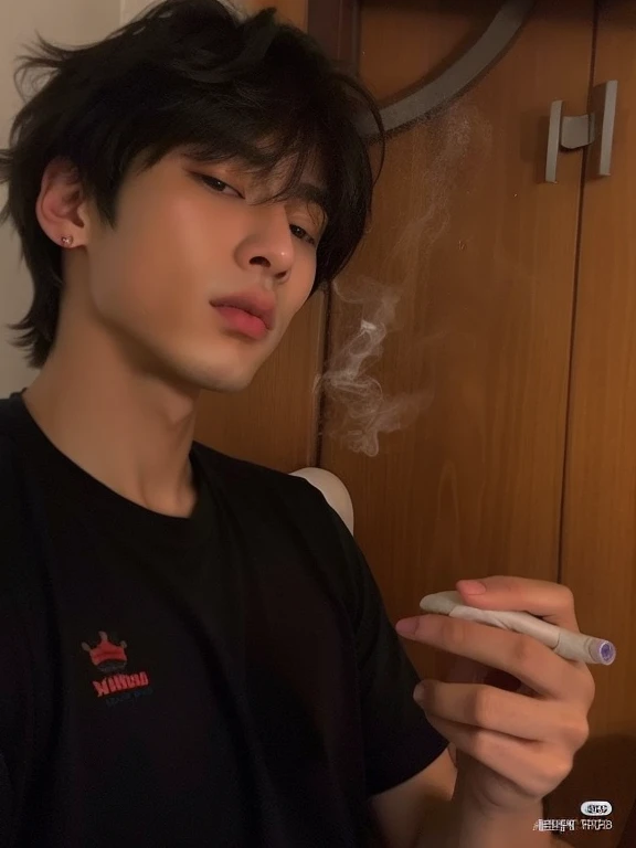 hay un joven sosteniendo un cigarrillo y un celular, cai xukun, Jinyoung Shin, taehyung comiendo papas fritas gucci, 1 7-year-old boy with a thin face, kim doyoung, yanjun chengt, ulzzang inteligente, handsome japanese demon boy, are smoking a cigarette, aesthetic jinyoung pimple, 18 years, hyung tae, Jung Jaehyun