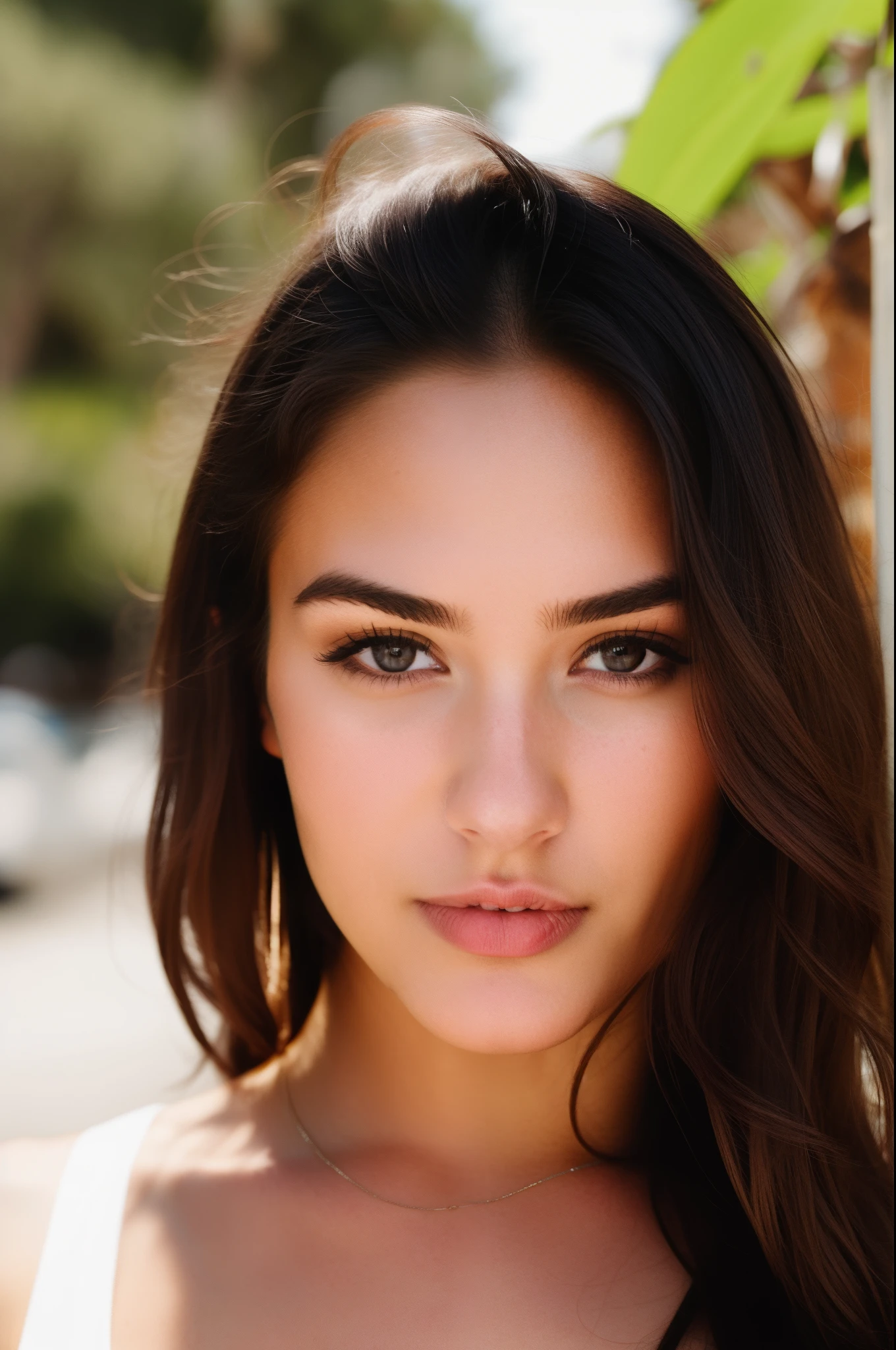 1 girl walking on the Bradenburg Gate:1.1, full body, (selfie), dark complexion, mix 4, bikini, pillow, lips, open mouth, realistic, photo_\(medium\), solo, (masterpiece), (photorealistic: 1.3), ultra detailed, (high detail) skin: 1.2), (best quality: 1.0), (ultra high resolution: 1.0), (Orchan-6500: 0.3), wavy detailed hair, long hair, sunshine, (beautiful detailed makeup), (sexual arousal, blush, rough breathing: 1.0), sexy cleavage