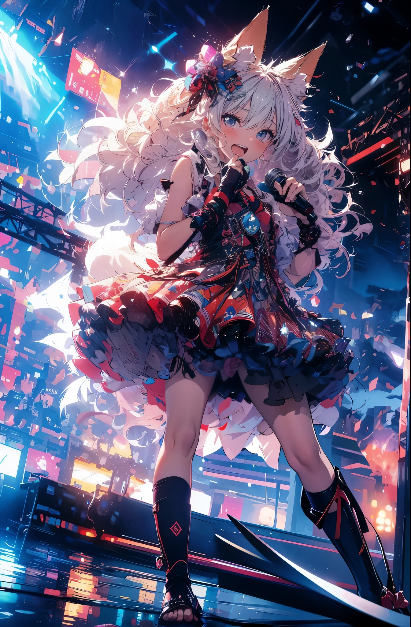 A woman in a dress and boots standing on a stage - SeaArt AI