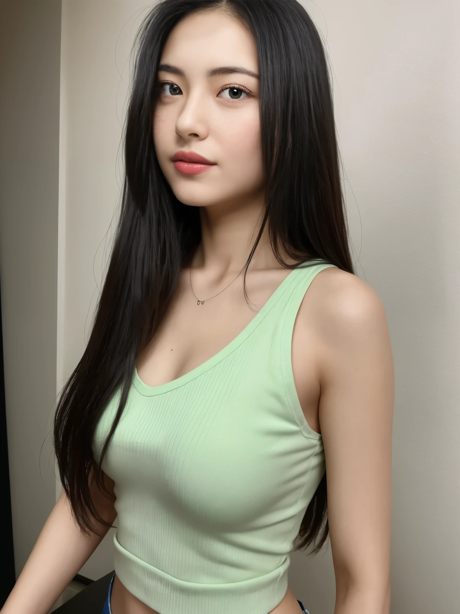 arafed asian woman in a green top posing for a picture, gorgeous young korean woman, 2 4 year old female model, beautiful asian girl, beautiful south korean woman, japanese model, beautiful young korean woman, gorgeous chinese model, korean girl, 奈良美智, good young girl, light green tone beautiful face, beautiful asian woman, 8k portrait, detailed intricate fabric texture, (charcoal black theme:1.3), spiral patterns, body freckles, bright, high quality image, masterpiece, detailed hair texture, detailed skin texture, detailed cloth texture, 8k, add fabric details, ultra detailed skin texture, ultra detailed photo, skin pores, cloth details, high skin details, realistic hair details, (8K, RAW photo, best quality, masterpiece:1.2), (realistic, photo-realistic:1.4), ultra-detailed (grainy:0.2)