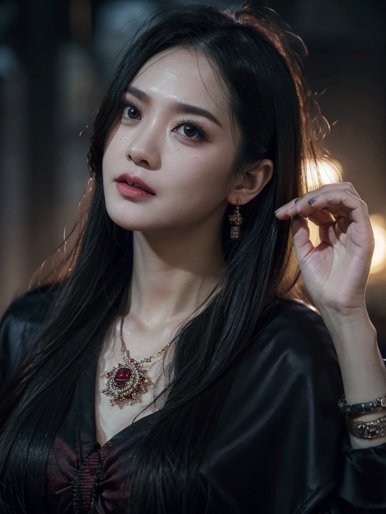 origin of humanity、underworld、A catastrophic world of death、Blood rain、covered in blood..., long hair woman, การแต่งหน้าชวนให้นึกถึงdevil, A face that looks like that ;Sew them together with the mouth closed....、devil ;corpse of, black clothes, afraid, Dark circles under the eyes, Loneliness, ตายในhell, darkness, Stylish necklaces and accessories, A catastrophic world of death、hell、dark clouds, Loneliness, darkness, Stylish necklaces and accessories, Look up., land of death, end of the world, reminiscent of death, Floating debris、หน้าdevil、world of the dead、เครื่องหมายหลุมcorpse ofไม้กางเขน、Highly detailed facial and skin texture、 Detailed eyes、Double eyelids, Elaborate details, ผลMasterpiece, Highest quality, รายละเอียดพิเศษ ลMasterpiece,best quality, ภาพนิ่งจากmoviesดาร์กแฟนตาซีจาก 0s,(Soothing tone:1.5),mix, Medium shot, Bokeh, (HDR:1.4), Masterpiece,idea, 10, HD, (movies, red and black :0.85), viewer's face, Dramatic poses