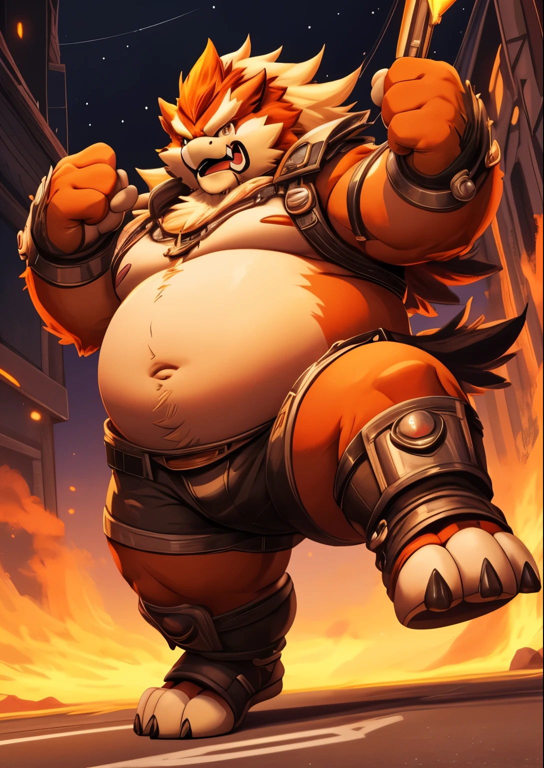 blue genitalia，solo，male people，chubbiness，small fat，Bare-chested，victory pose， solo， Detailed pubic hair， A high resolution，， tmasterpiece，Excessive obesity，Obesity in the extremities，Lift your feet，foot in the air，Correct body proportions，overweight，Entei，road hog