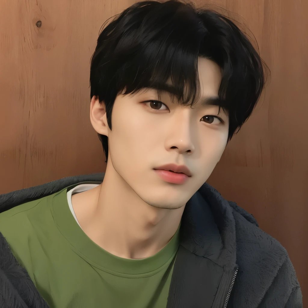 arafed asian man with green shirt and black jacket, Kim Doyoung, Jung Jaehyun, profile picture with headshot, taejune kim, hyung tae, Yanjun Chengt, Hong junho hyung, pintar ulzzang, Jinyoung Shin, adorable and pale korean face, Jimin, inspirado em jeonseok lee, tem cabelo preto curto, com cabelo curto