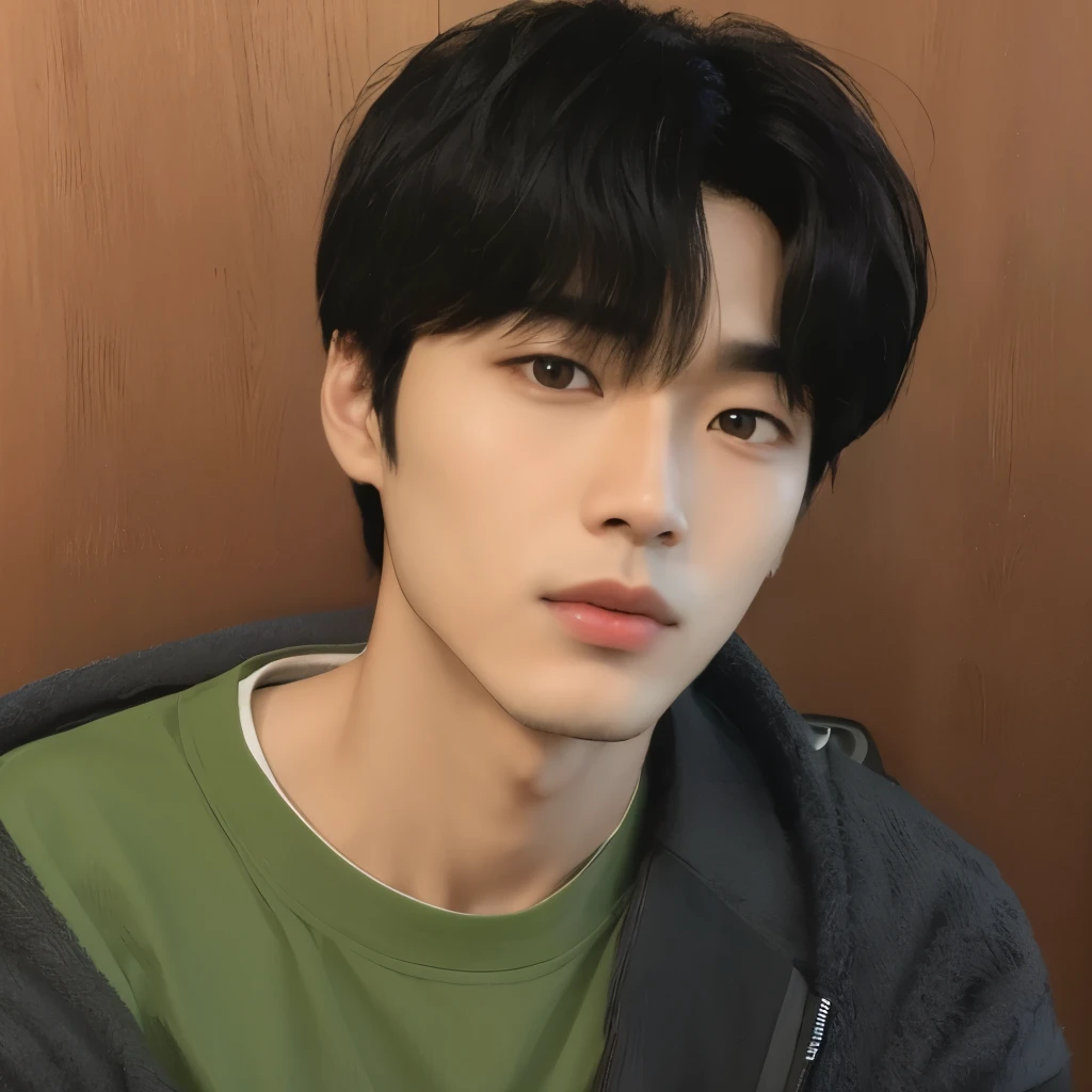 arafed asian man with green shirt and black jacket, Kim Doyoung, Jung Jaehyun, profile picture with headshot, taejune kim, hyung tae, Yanjun Chengt, Hong junho hyung, pintar ulzzang, Jinyoung Shin, adorable and pale korean face, Jimin, inspirado em jeonseok lee, menino tem cabelo preto curto, com cabelo curto