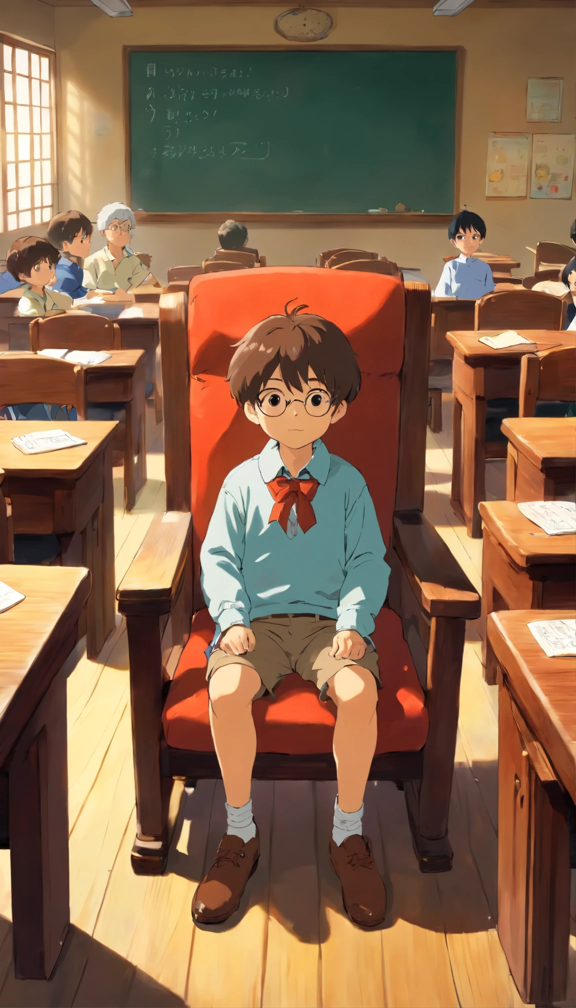  boy in classroom setting in chair, representing the anticipation of sharing a unique perspective.