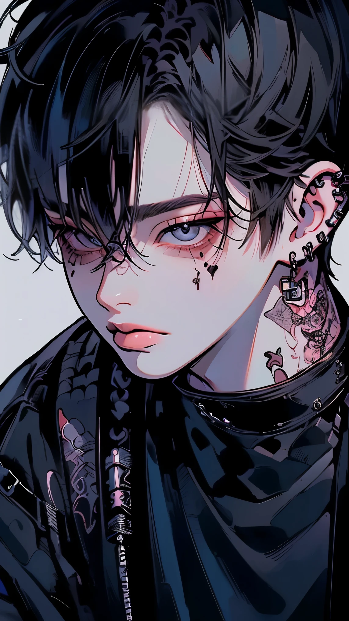 (4K works))、masterpiece、(top-quality)、((Black cityscape background))、Korean Male、Adult male、((Adult 50 years old))、((Adult uncle type))、((Leather Jeans Style))、((Face similar to Hyunjin))、Cool Men、tall、((Wild features))、((Wild look))、((angry expressions))、((Long sleeve long trouser style))、((Smaller face))、Slim body、(((short-haired)))、((Shot alone))、((Solo Photography))、Professional Photos、((He is in front of the viewer))、((Upper body photography))、((Wear a lot of piercings))、((Piercing on the lips))、((Stick out the tongue))、((Tongue piercing))、((Sick Boys))、((Mine Boys))、((Lots of tattoos))、((Mine photo))、((sassy pose))