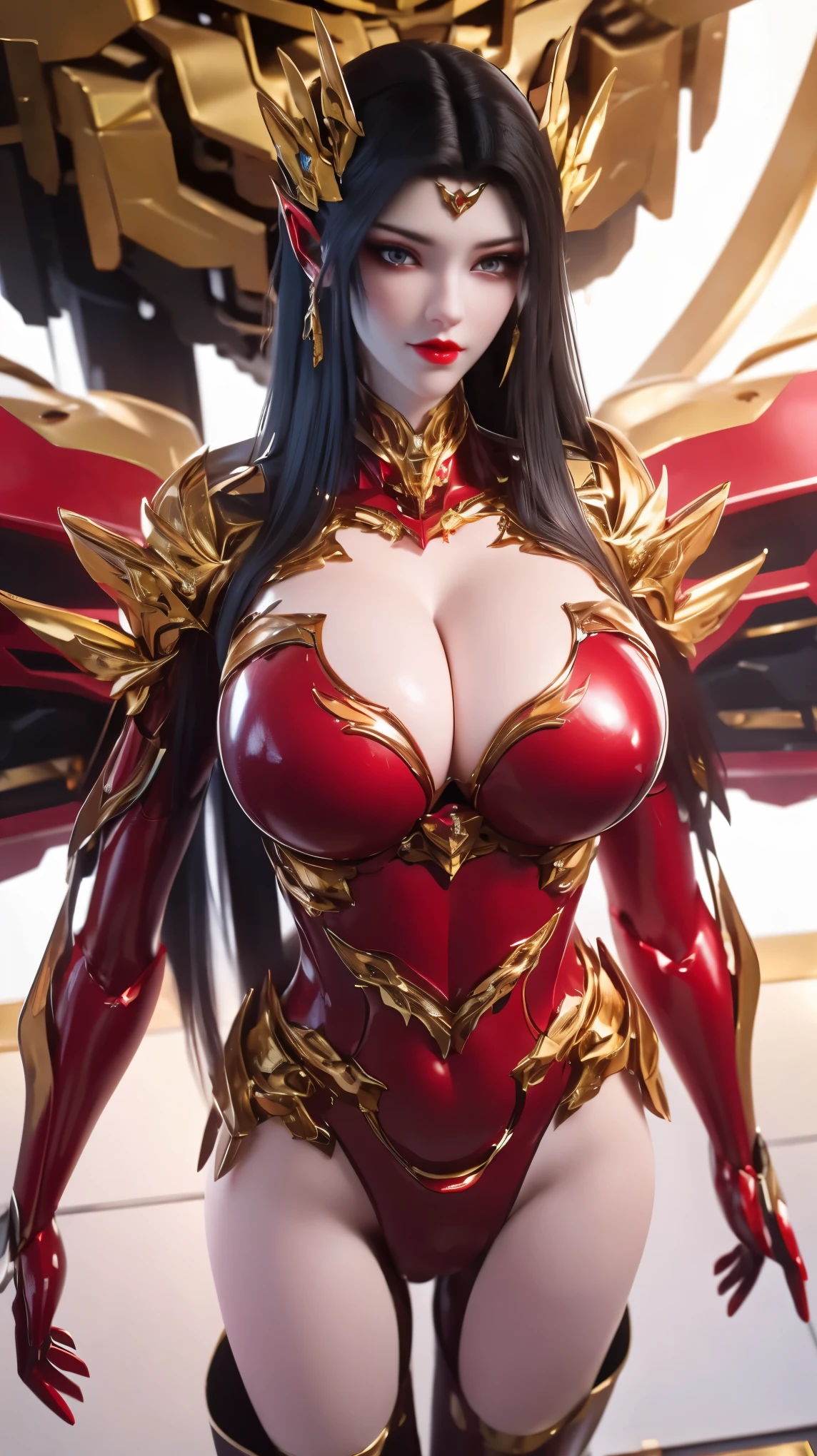 (Nsfw:1.5), A beauty girl with black hair, 1GIRL, (PHOENIX GOLD HELM:1),((HUGE FAKE BREASTS,CLEAVAGE:1.5)), (MUSCLE ABS:1.3), ((MECHA GUARD ARMS,DIAMOND CORE IN MECHA:1.1)), (WEARING RED SHINY FUTURISTIC MECHA,BLACK MECHA TIGHT BODYSUIT:1.5), (PERFECT THICK BODY, GLOWING BODY SKIN:1.1), (LOOKING AT VIEWER:1.3), (HALLWAY OF FUTURISTIC SPACE STATION:1), (BRIGHT LIGHT WHITE_ROOM:1.3), HYPER TEXTURE, UNREAL ENGINE RENDER, PHYSICALLY-BASED RENDERING, ULTRA HIGHT DEFINITION, 16K, 1080P.