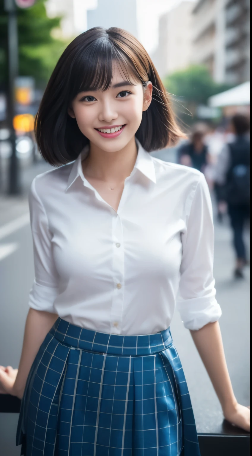Attractive lonely woman in white collar shirt and tight skirt in the city、Asian woman smiling at Alafe,、1 person、Young and cute gravure idol, big breasts、Young skinny gravure idol, Real young gravure idol, Young sensual gravure idol, photographrealistic: 1.5、Japanese, droopy eyes: 1.3, perfect proportions, portrait, ((Nikon Student) (photograph)) (8K, Fujifilm XT3, table top, ((real skin)) (No retouching, lip gloss, false eyelashes, real skin, highest quality, ultra high resolution, Depth of bounds written, chromatic aberration, caustics) , wide lighting, natural shading))Gorilla in the background,