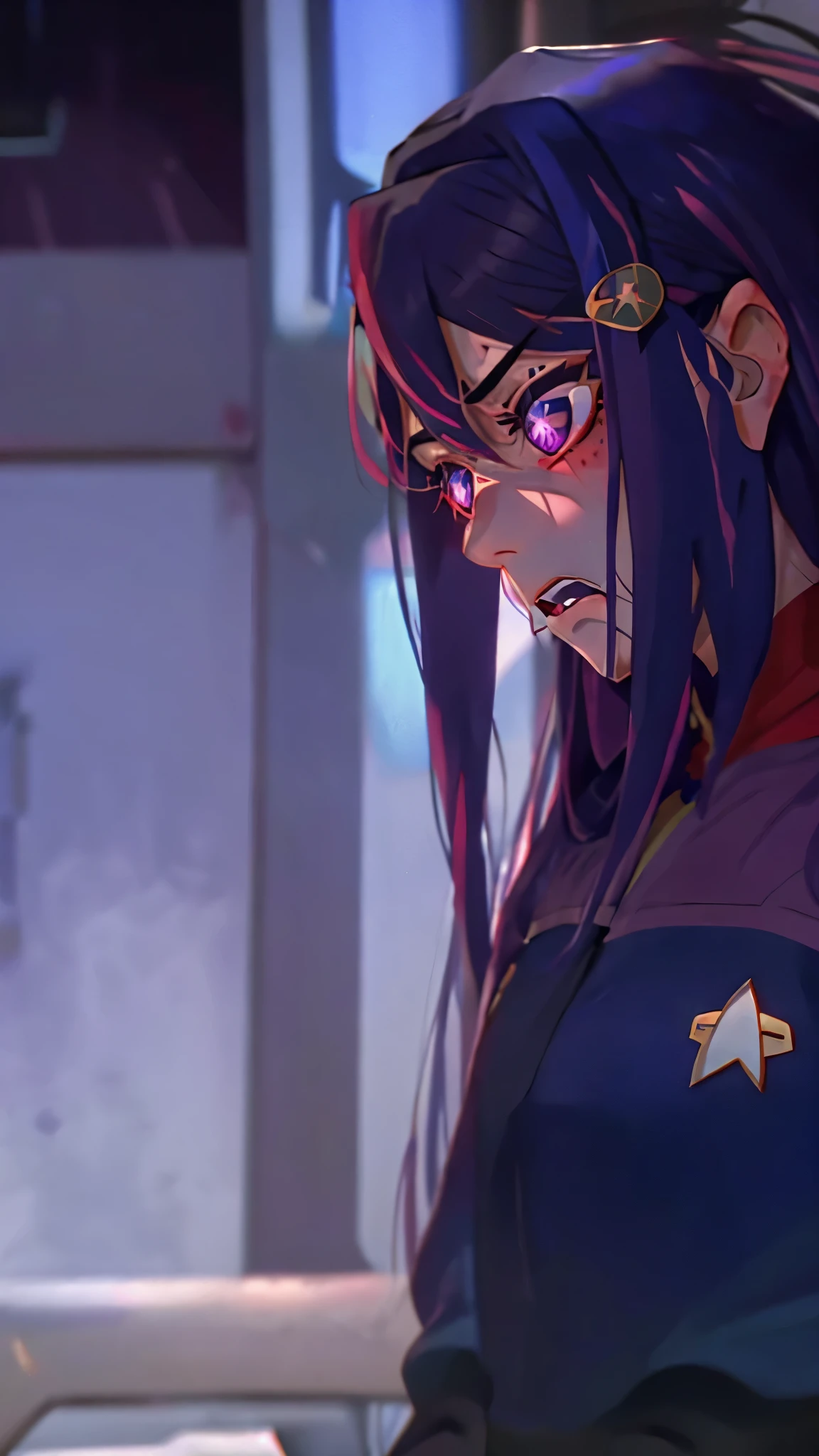 Hoshino Ai, long hair, purple hair, streaked hair ,purple eyes, star-shaped pupils, hair ornament 
Trigger Words:
((looking disgusted))
very angry
disappointed ds9st uniform