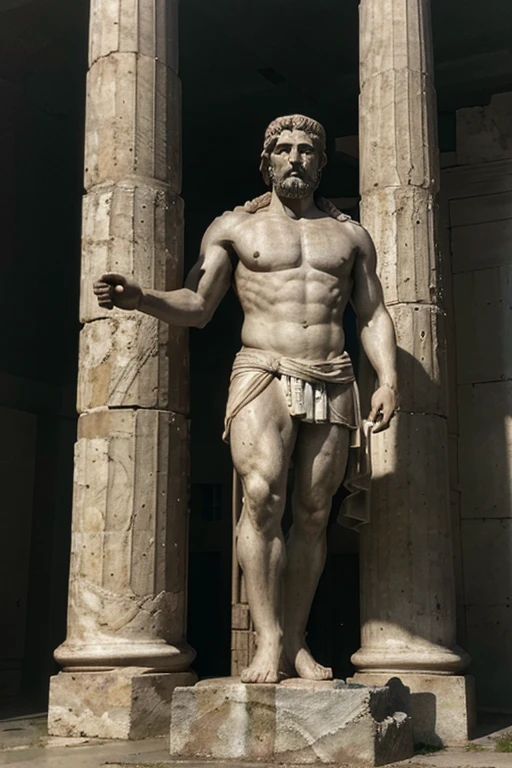 "A dark landscape image of an ancient greek society deeply connected to stoicism, black and white, ancient greek architecture, include one single big statue of a stereotypical strong greek man, marcus aurelius --ar 16:9 --style G4JuqKlERum6vZGYhO9USsL"