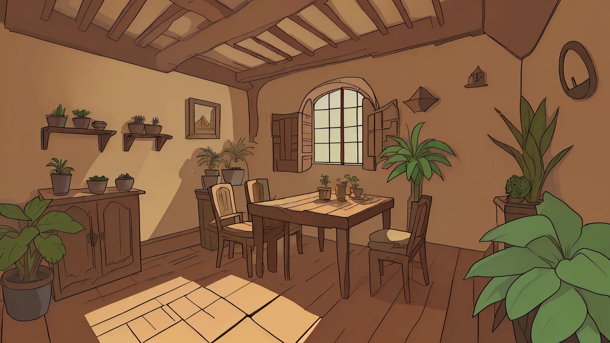 casa medieval, algumas plantas, ensolarado