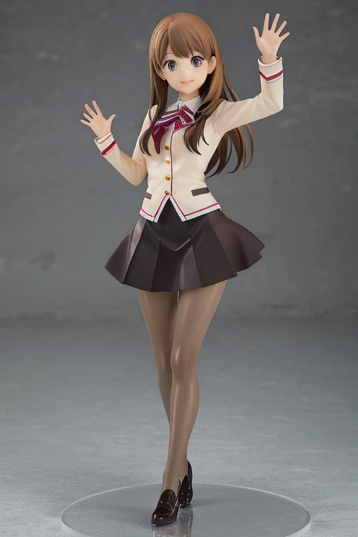 photoreal, high resolution、high school girl、uniform、((brown pantyhose))、smile、(running here)、Waving at me、Skirts that inspire、very cute face、Eyes that shine like jewels、Road along the river