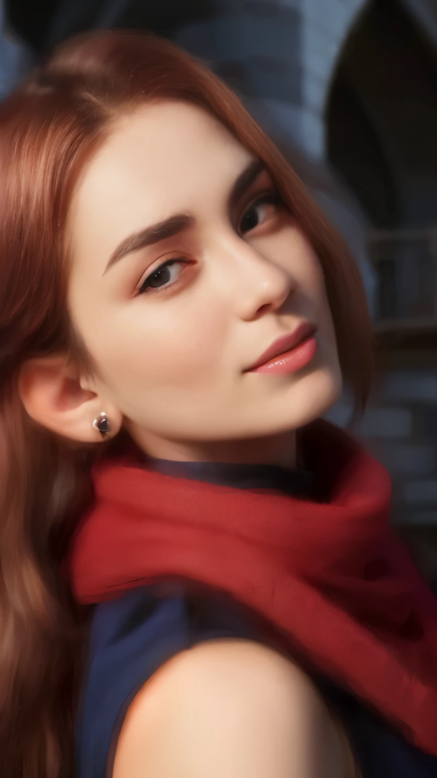 Breathtaking close-up of a character from Kiseki Rebirth.: Falcom Kiseki Series Light - S2.
(masterpiece:1.2, 4K, 8K, a high resolution)
The emphasis is on the character's expressive face.,
Their emotion-filled eyes reflect intricate details.,
The castle is long, Wavy hair frames the face,
red scarf, draped around the neck, Adding a touch of sophistication,
Determined jawline and submissive facial expression.
Characteristic piercing ears and elegant outfit.,
Tender wrinkles around the mouth, conveying depth.,
Soft glow