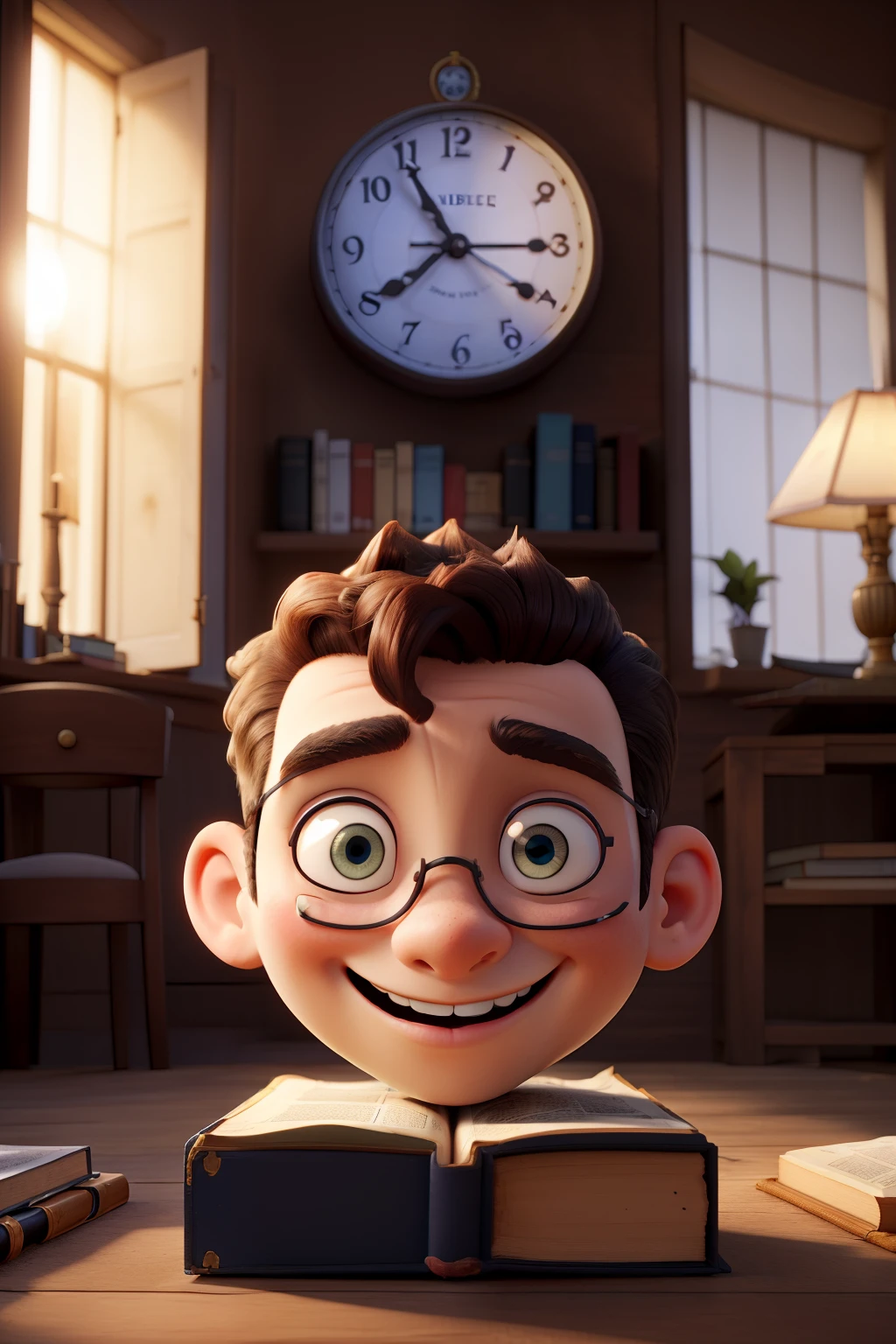 ((Bible inside the head)), (with clock next to it), (image with natural light), (fun)