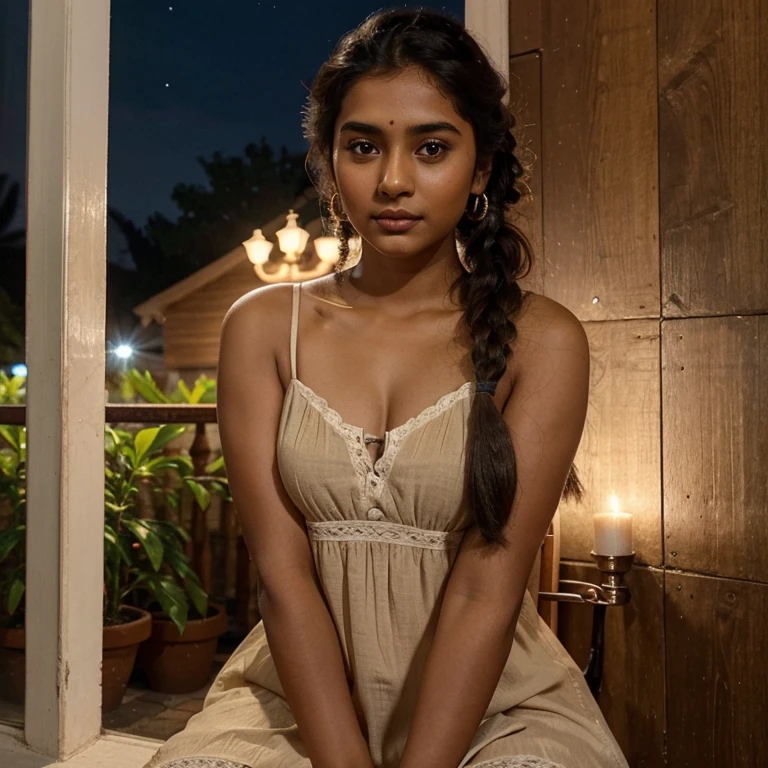 lovely cute young attractive indian girl, brown eyes, gorgeous actress, 23 years old, cute, an Instagram model, Indian,Side Dutch Braid for Girls, night dress