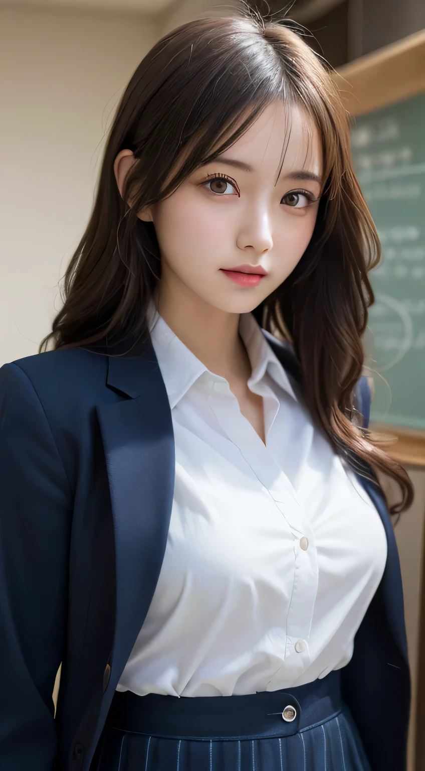 table top, highest quality, figure, super detailed, finely, High resolution, 8k wallpaper, 完璧なダイナミックな構figure, beautiful and fine eyes,  natural lip,blazer ,, big breasts, whole body