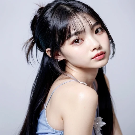 um close up de uma mulher com longos cabelos pretos usando um top cinza, Lalisa Manobal, jaeyeon nam, ela tem cabelo preto com franja, Kim Doyoung, Lee Ji-eun, Lee Ji-eun, Jinyoung Shin, estacionar a partir de-min, Hwang se-é, Heonhwa Choe