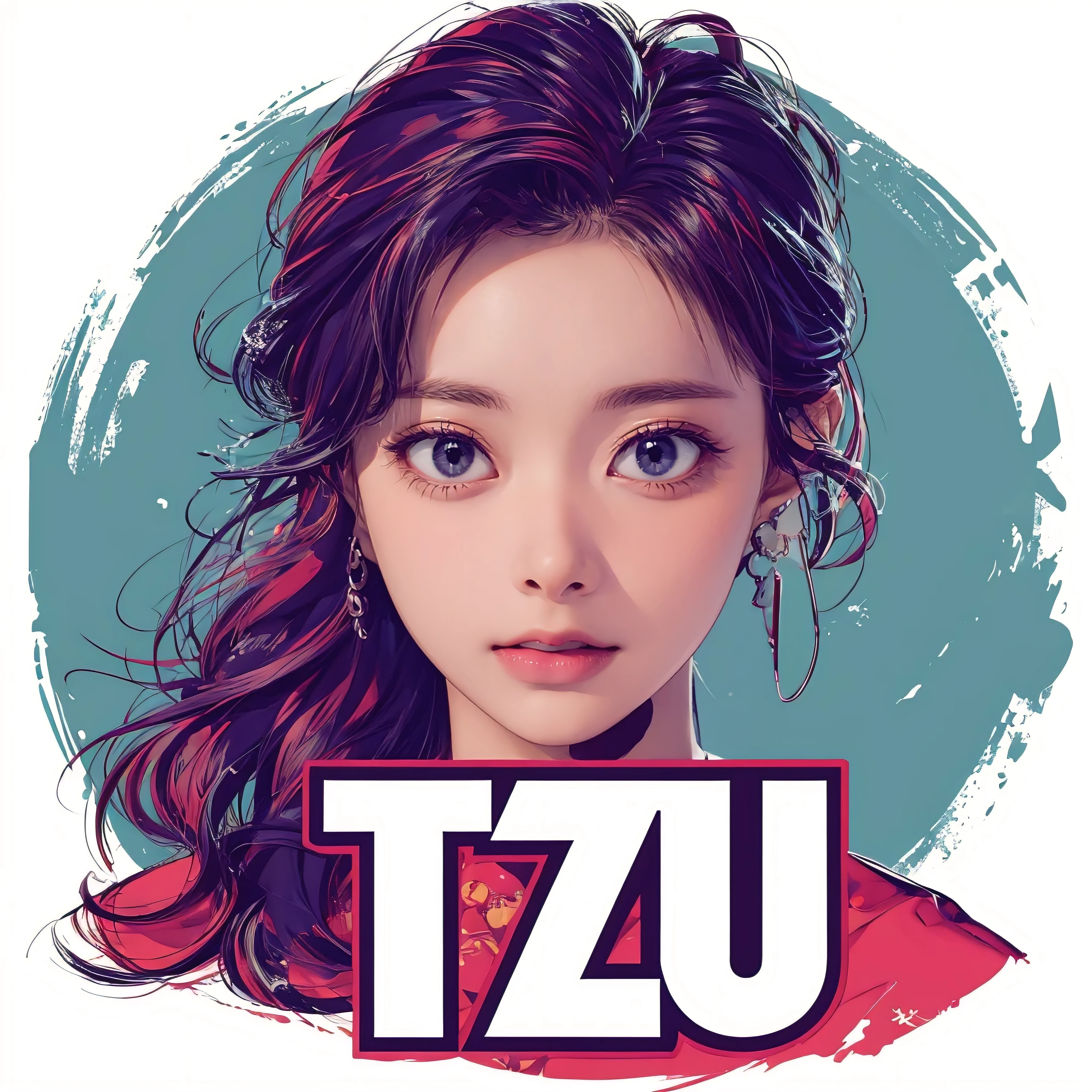 simple logo, circular, head of tzuyu from twice, words "TZU", flat colors, k-pop