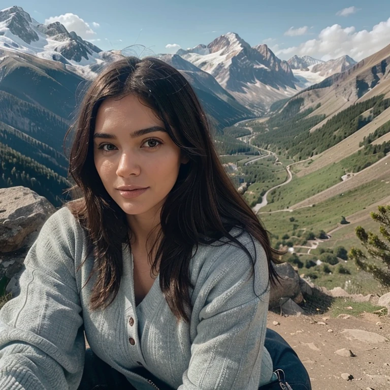 You give me the same woman in different places to upload stories on Instagram posts as if I were on vacation in a mountain