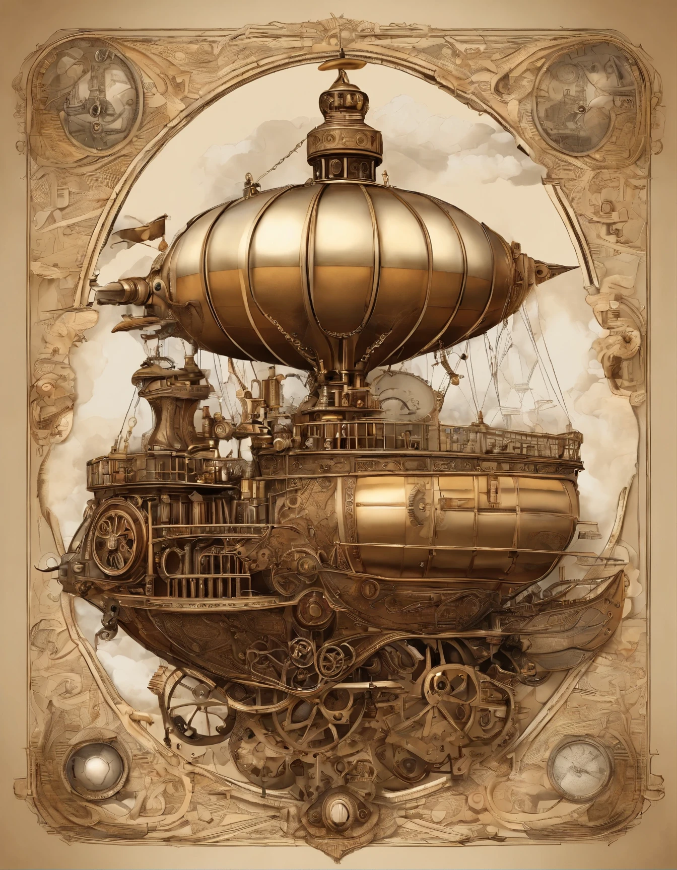 Create an intricate and fantastical steampunk airship, brimming with gears, steam, and adventure, masterpiece, 8k