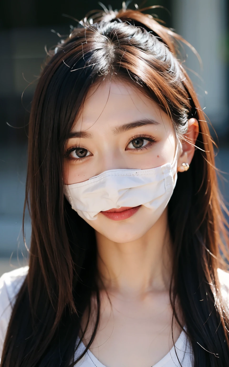 Masked Beauty、double eyelids in both eyes、whole body、avert your eyes、cute japanese girl、center image、8K、great lighting