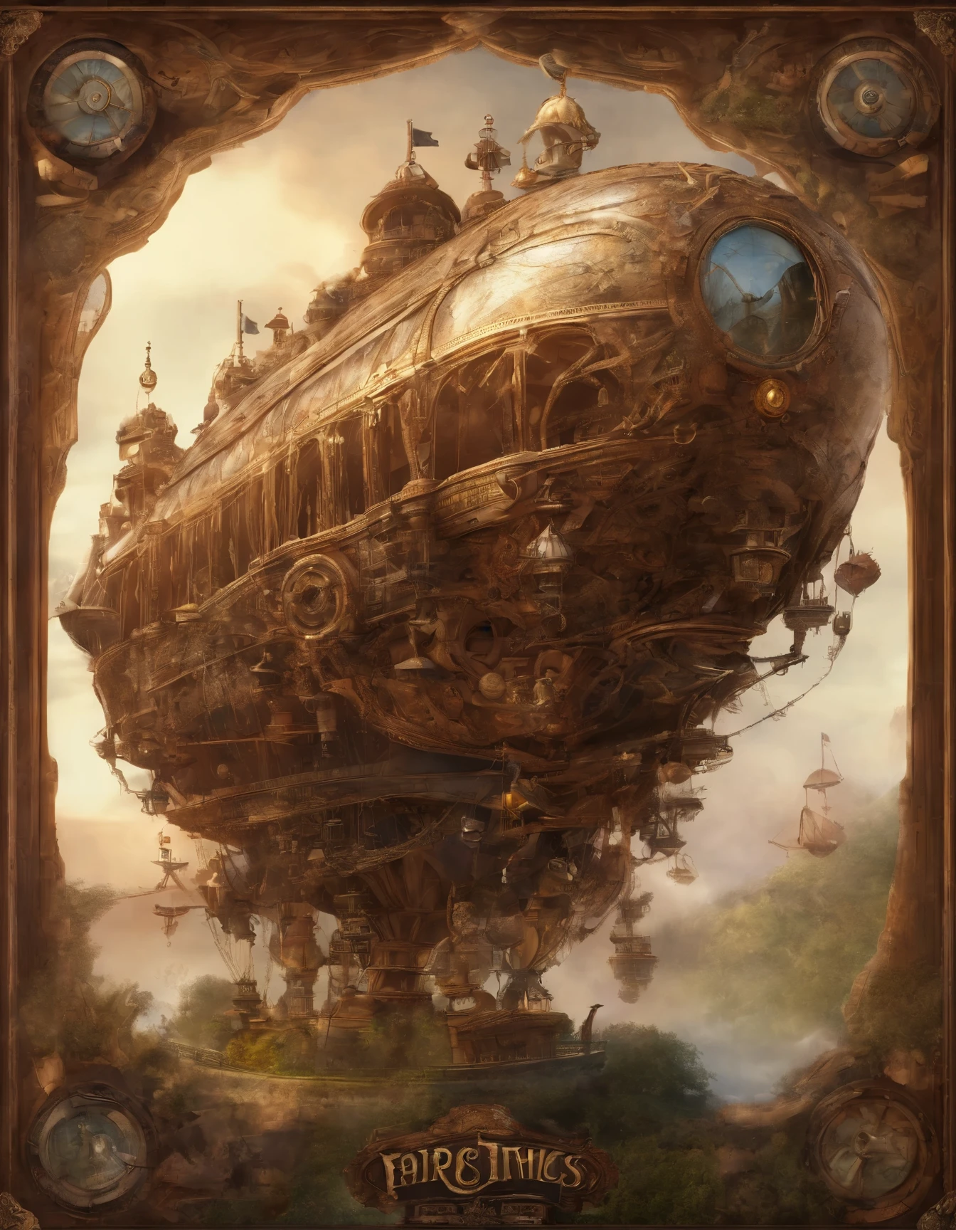Create an intricate and fantastical steampunk airship, brimming with gears, steam, and adventure, masterpiece, 8k
