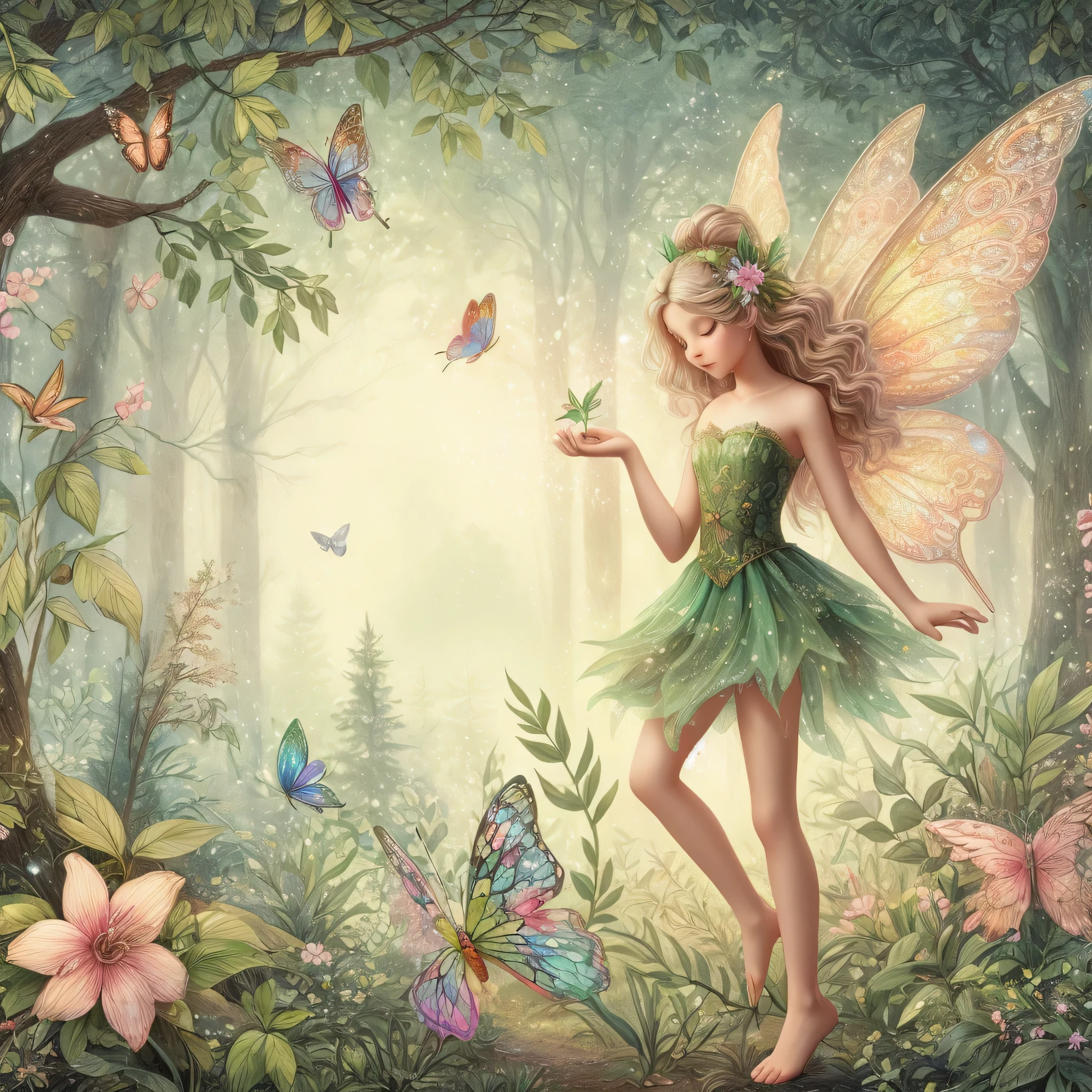 there is a Longas with a butterfly in her hand in the woods, forest Longas, Longas dancing, magic Longas forest, beautiful Longas, Rainha das Longass, Longas atmosphere, portrait of Longas, Longas magnificent, magical Longas background, Longas forest, Longas, floresta Fae, Longas bonita, Longas, fantasia mágica floresta encantada, beautiful adult Longas, encantado com o espírito da natureza