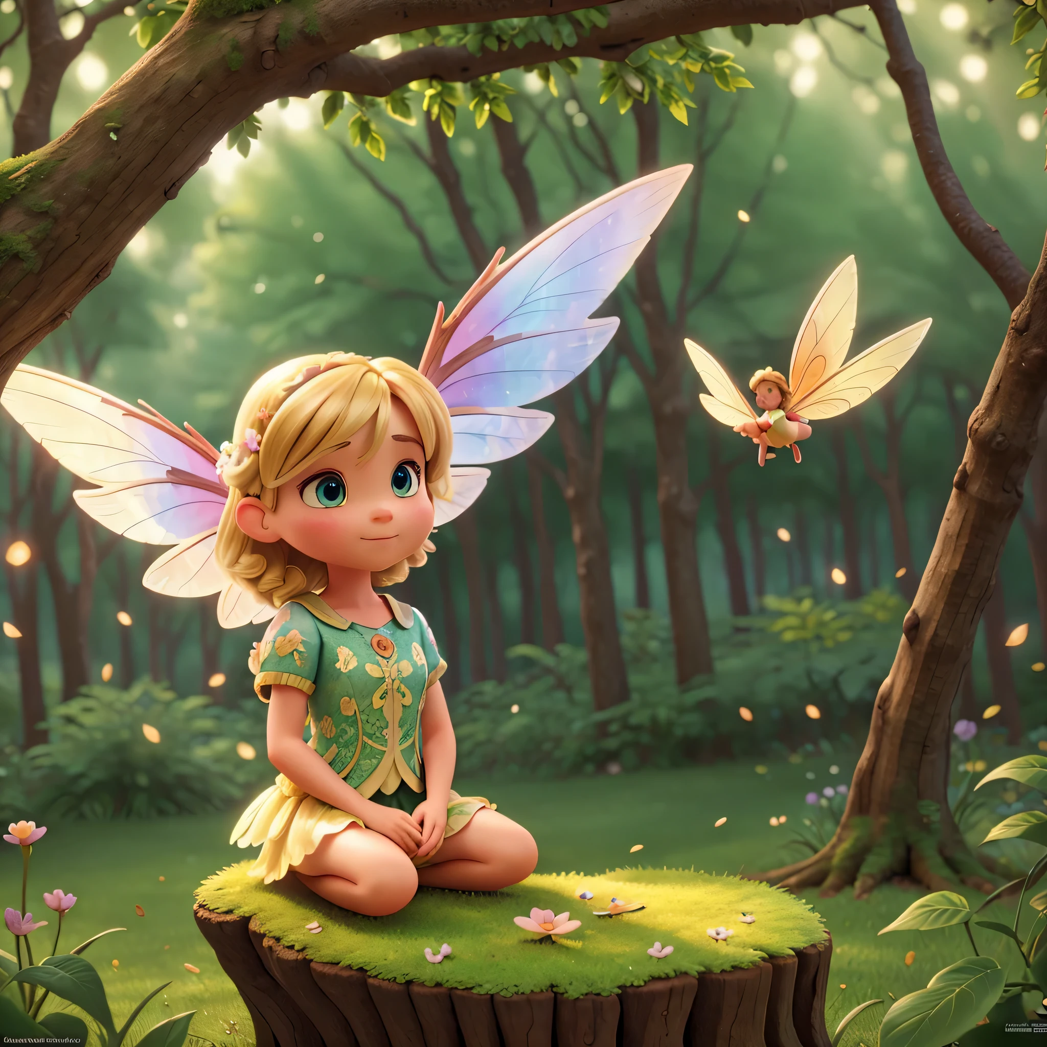 UHD illustration of an incredibly cute and beautiful winged fairy sitting on a
beautiful flower in a tree trunk, disney-pixar style, blonde hair, leaf clothes,
In a bright magical forest., ultra HD, realistic, vivid colors, highly detailed UHD drawing, pen and ink, perfect composition,
beautiful intricately detailed and intricate octane rendering trends in artstation, 8k artistic photography,
digital art, natural and soft volumetric cinematic perfect light