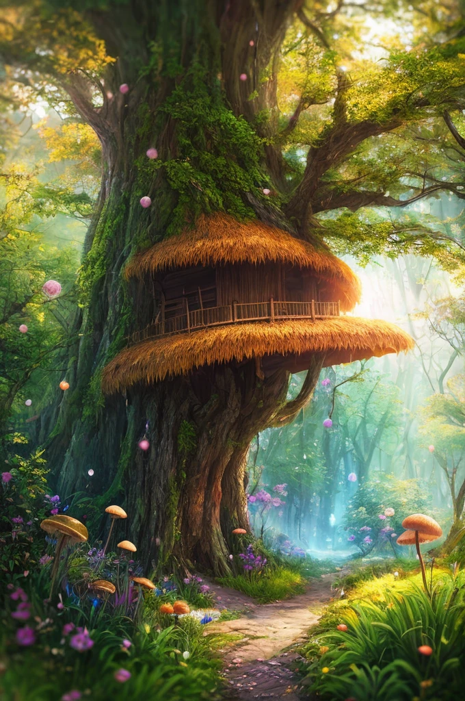 masterpiece, best quality, high quality,extremely detailed CG unity 8k wallpaper, An enchanting and dreamy scene of a fantasy forest, with towering trees, glowing mushrooms, and hidden fairy glens, creating a sense of mystique and enchantment, artstation, digital illustration, intricate, trending, pastel colors, oil paiting, award winning photography, Bokeh, Depth of Field, HDR, bloom, Chromatic Aberration ,Photorealistic,extremely detailed, trending on artstation, trending on CGsociety, Intricate, High Detail, dramatic, art by midjourney