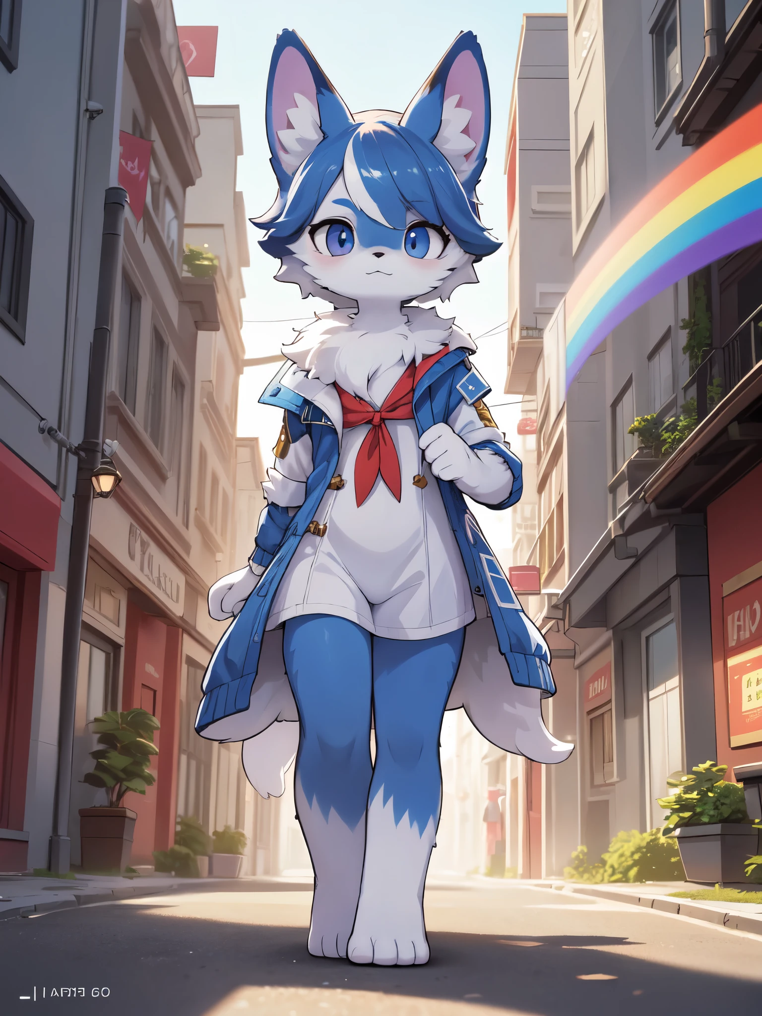 * "(best quality,8k,4k,masterpiece:1.2),ultra-detailed,(realistic,photorealistic,photo-realistic:1.37) depiction of a beautiful Gay male character in a furry fursona with sexy Cloth, standing proudly in a modern city illuminated by dynamic lighting. The character has a cartoon-like appearance, with vibrant colors and dreamlike atmosphere. The scene reflects the themes of pride and diversity, with a rainbow shining across the sky. The high level of detail in the character's fur and expression brings the artwork to life. Enjoy the journey into this fantastical world and let your imagination run wild."