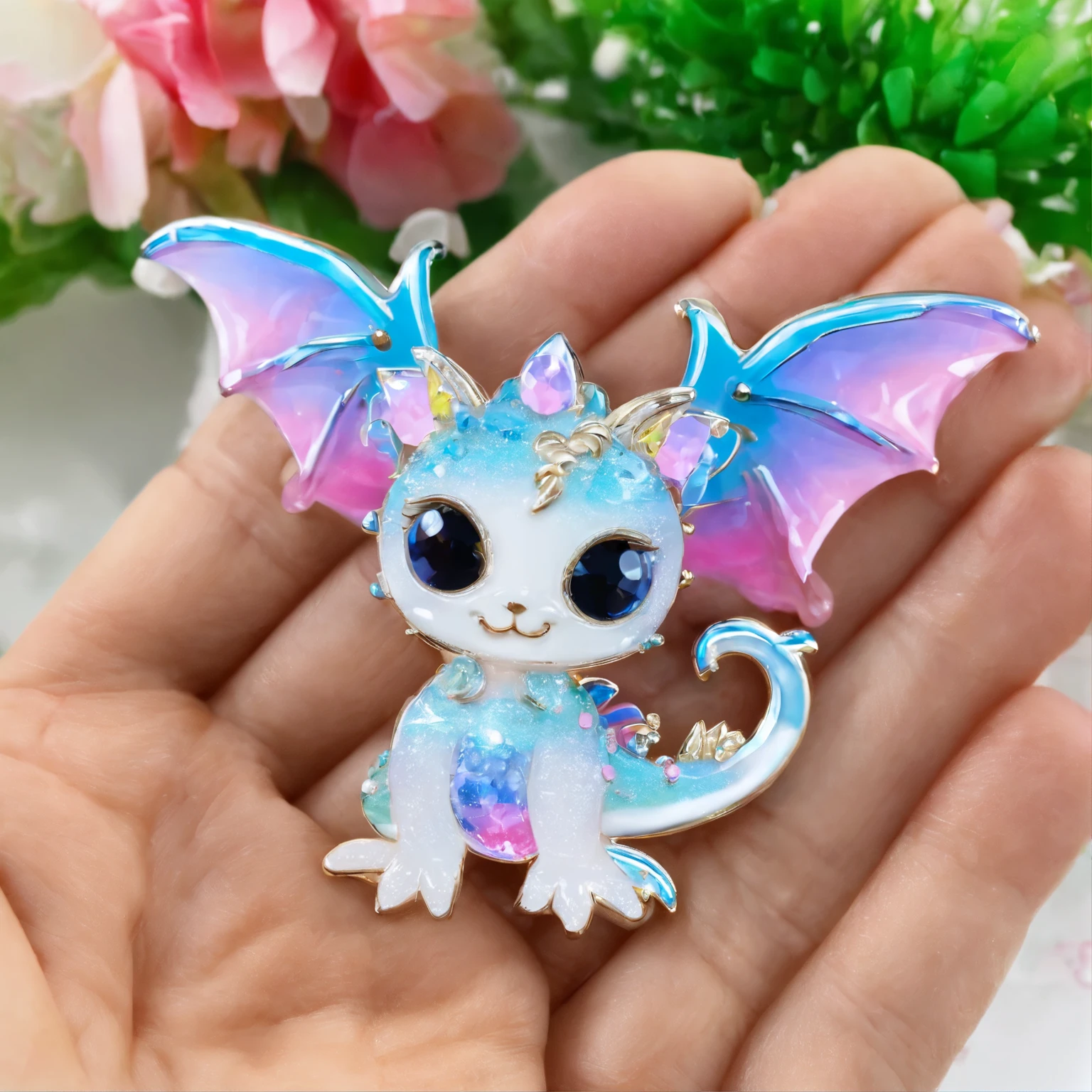 Pin; pins for accessories, crystal shining baby dragon, baby dragon pin, crystal shining cute baby dragon, big eyes, with wings, big eyes