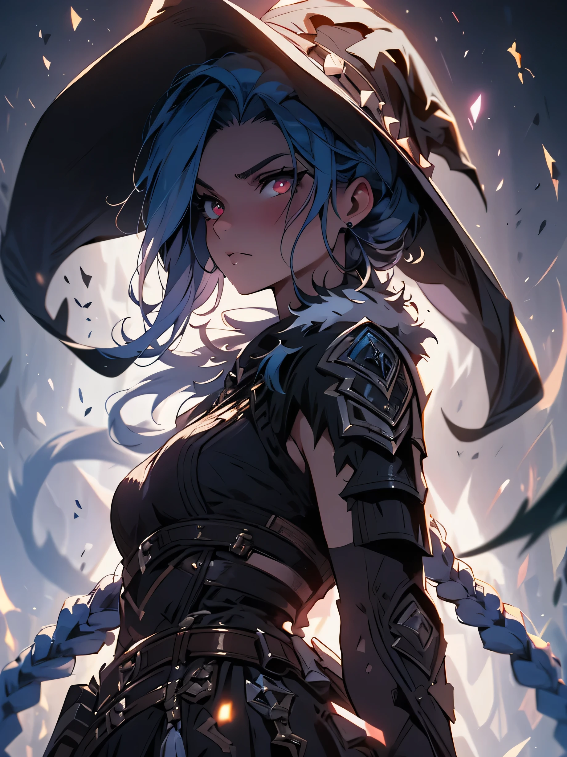 a highly intricate and realistic image of a powerful and otherworldly 18 year old balinesian street girl with blue flashing eyes, depicted in a pose of warfare. Full Body Portrait, The witch should possess a Beautiful and tiny physique, adorned with armor and a fur pelt. Pay meticulous attention to details, while rendering the artwork using the vibrant and stunning Octane software. Convey an atmospheric and vivid ambiance, reminiscent of epic tales. Infuse the composition with drama, utilizing the Unreal Engine to produce a breathtaking 8k resolution. Aim for a photorealistic quality, resembling the artistic styles of Luis Royo. Keep the focus sharp and emphasize ultra-realism, incorporating elements like magic dust splatter for added intensity.