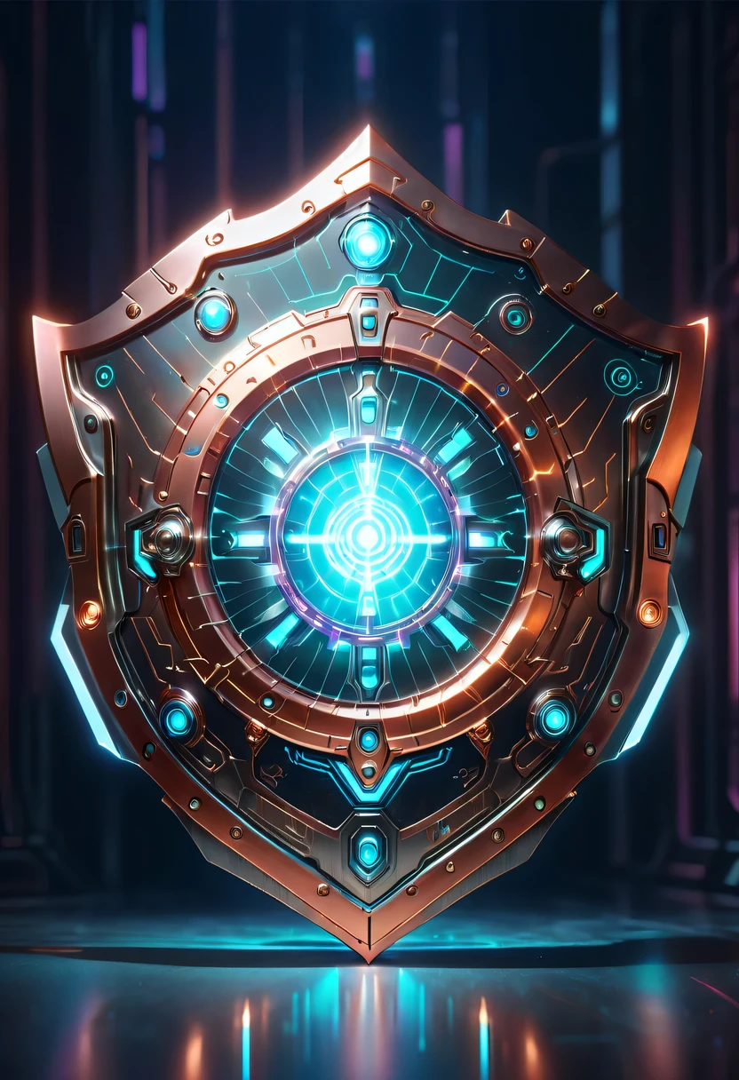 (Legendary Energy Light Shield:1.5),liquid metal,Copper plate engraving,Sci-fi transparent ethereal shield,cyberpunk,Holographic projection,mechanical aesthetics,neon lights,laser light,fluorescence,glow effect,liquid metal,Copper plate engraving,Unreal Engine,