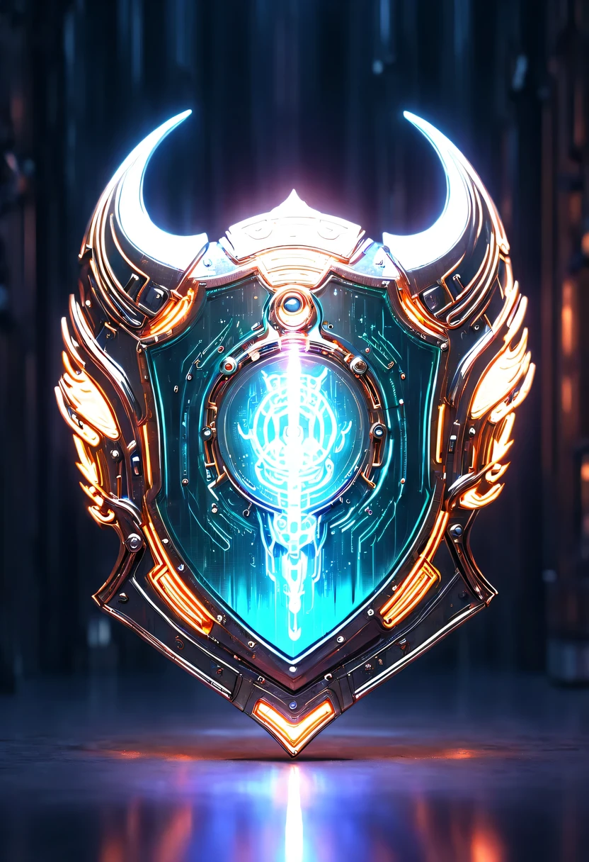 (Legendary Energy Light Shield:1.5)，liquid metal，Copper plate engraving，Sci-fi transparent ethereal shield，cyberpunk，Holographic projection，mechanical aesthetics，neon lights，laser light，fluorescence，glow effect，liquid metal，Copper plate engraving，Unreal Engine,