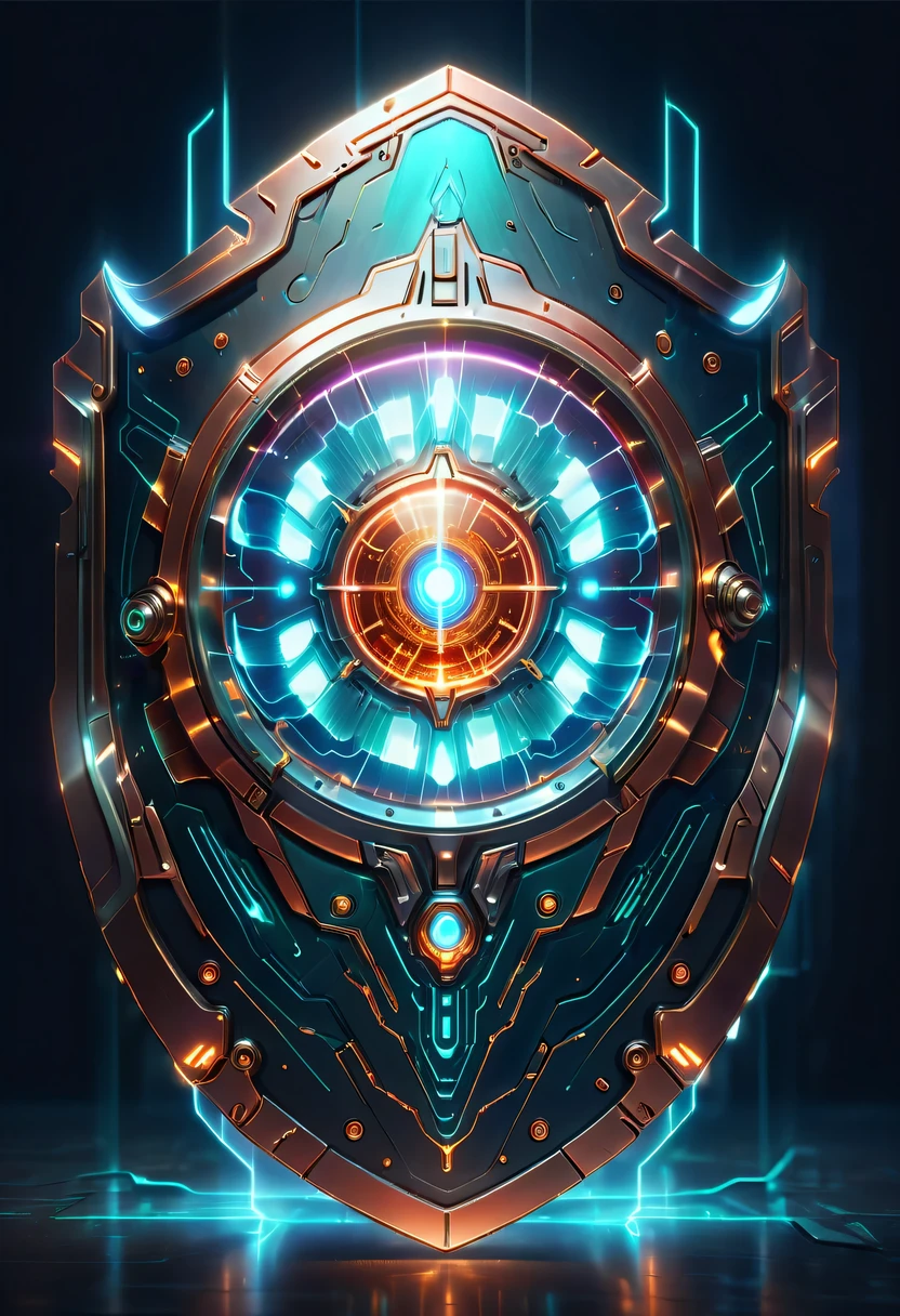 (Legendary Energy Light Shield:1.5),liquid metal,Copper plate engraving,Sci-fi transparent ethereal shield,cyberpunk,Holographic projection,mechanical aesthetics,neon lights,laser light,fluorescence,glow effect,liquid metal,Copper plate engraving,Unreal Engine,