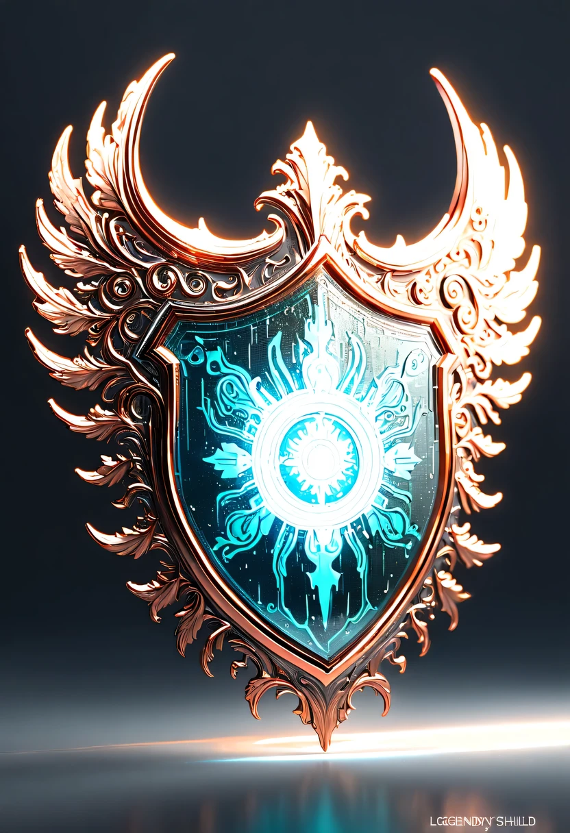 hyper detailed masterpiece,Dynamic,amazing quality,Floating super large ethereal shield,(Legendary Energy Light Shield:1.5),liquid metal,Copper plate engraving,Sci-fi transparent ethereal shield,metallic feel,Retro cyberpunk,Surrealism,The Arthur effect, transparent body, Gradient translucent glass melt, Caustics, transparent glass texture, rainbow colors, Designed by Dietrams, simple, Shine in rich detail, White background, industrial design, Studio lights up, c4d, Overclocked renderer, Clean shadows, 4K,cyberpunk,Holographic projection,fault art,mechanical aesthetics,neon lights,laser light,fluorescence,glow effect,liquid metal,Copper plate engraving,Unreal Engine