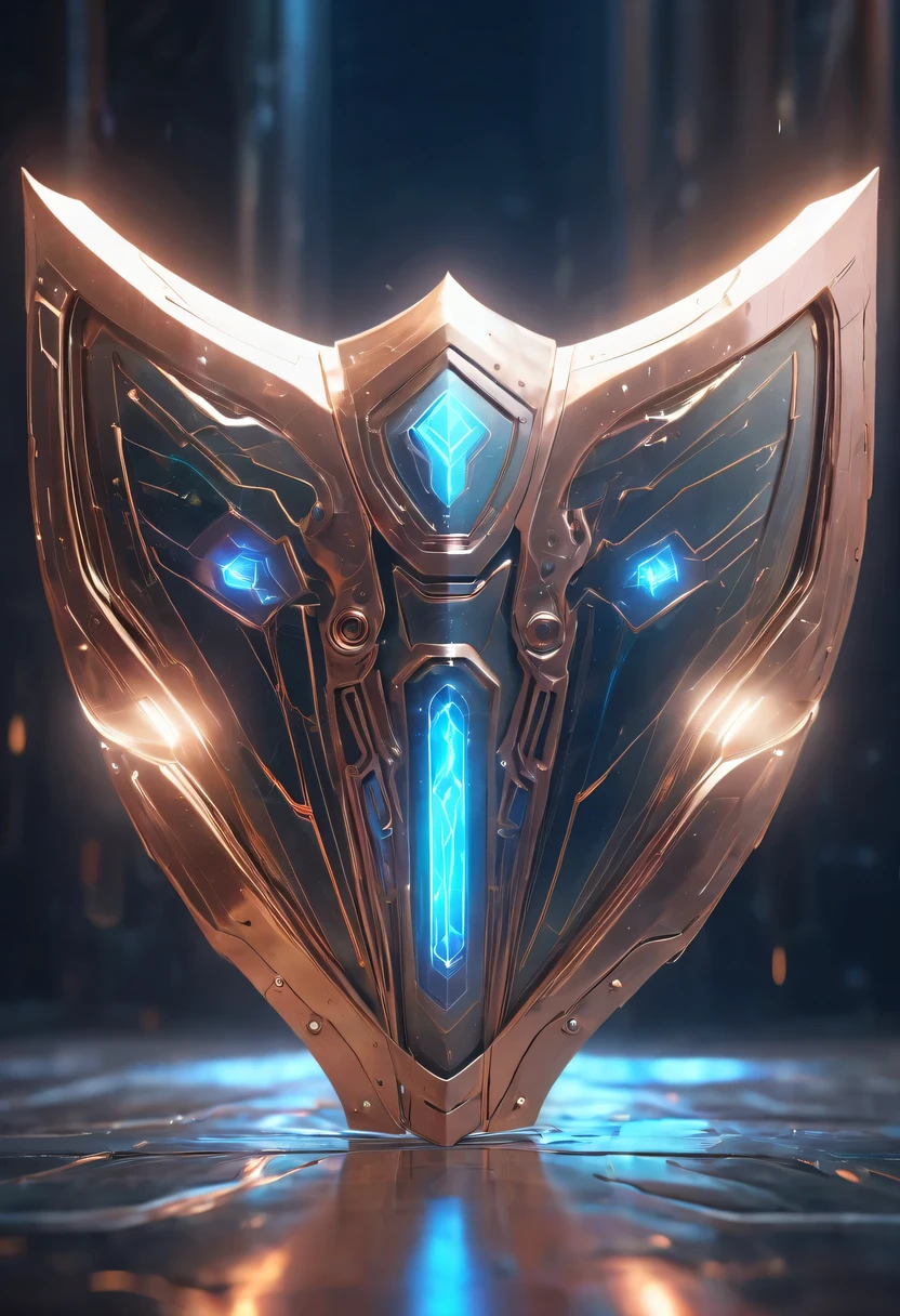 (Legendary Energy Light Shield:1.5),liquid metal,Copper plate engraving,Sci-fi transparent ethereal shield,cyberpunk,Holographic projection,mechanical aesthetics,neon lights,laser light,fluorescence,glow effect,liquid metal,Copper plate engraving,Unreal Engine,