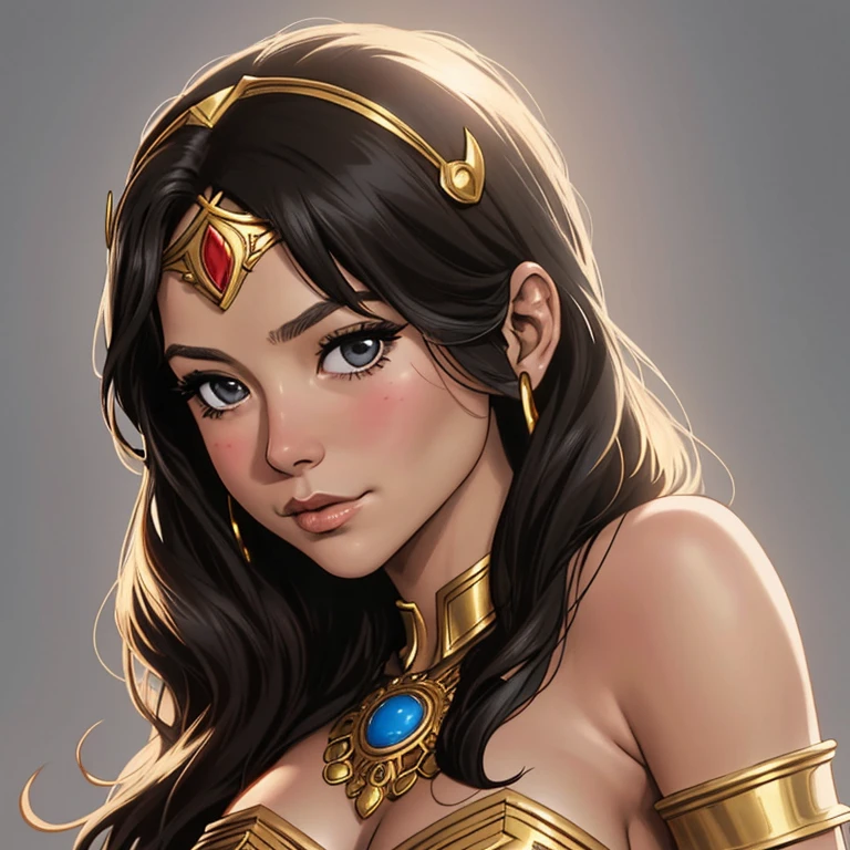 DC Comics, (emote:1), Eloise Mumford dressed as Dejah Thoris, by Frank cho and HR Geiger, barsoom, (sexy), ornate diadem, nearly naked, (1girl:1), (head shot:1.1), (dramatically crying), expressive face, Gray background, one girl