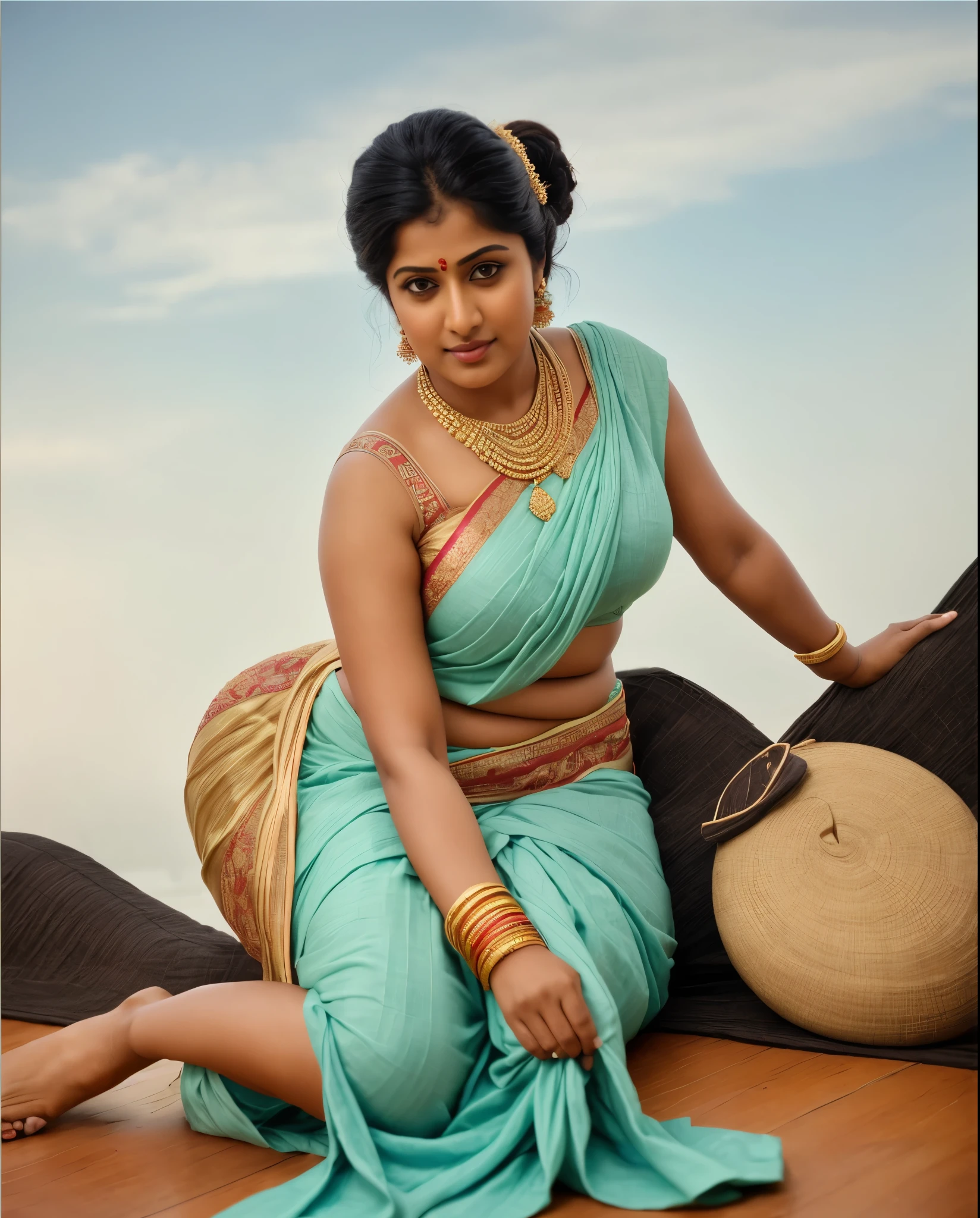 Model photoshoot recreation inspired by a painting, a woman in a traditional Indian dress, giantess figure, Indian woman, huge breast, milk tank, mallu serial actress, movie actress, looks like Nayanthara, mallu auntie, thick hips, booty queen, thick Beauty, Indian ethnic wear, Indian traditional wear, saree, sari, Indian traditional dress, big , Indian housewife, big booty, Aunty with her nephew, nephew loves his aunt, thick body, thick Girl, real woman, charming, fleshy navel, navel fold, huge ass, pawg beauty, beautiful navel, curvy navel, captivating, 45 years old woman, perfect face, perfect eyes, perfect body, perfect figure, perfect fingers, aunty, bhabhi, desi bhabhi, desi aunty, mallu, bong, Kerala actress, Malayalam actress, perfect eyes, perfect face, perfect fingers, extremely gorgeous woman, beautiful housewife, beautiful aunty, High clarity eyes, shoot in Sony A7 mark II, Sony A7 mark II, 24-70mm , F/4.0 ZA OSS ZEISS, mirrorless camera, shot by Sony, extremely real, realism, flawless, retouched, beautiful eyes