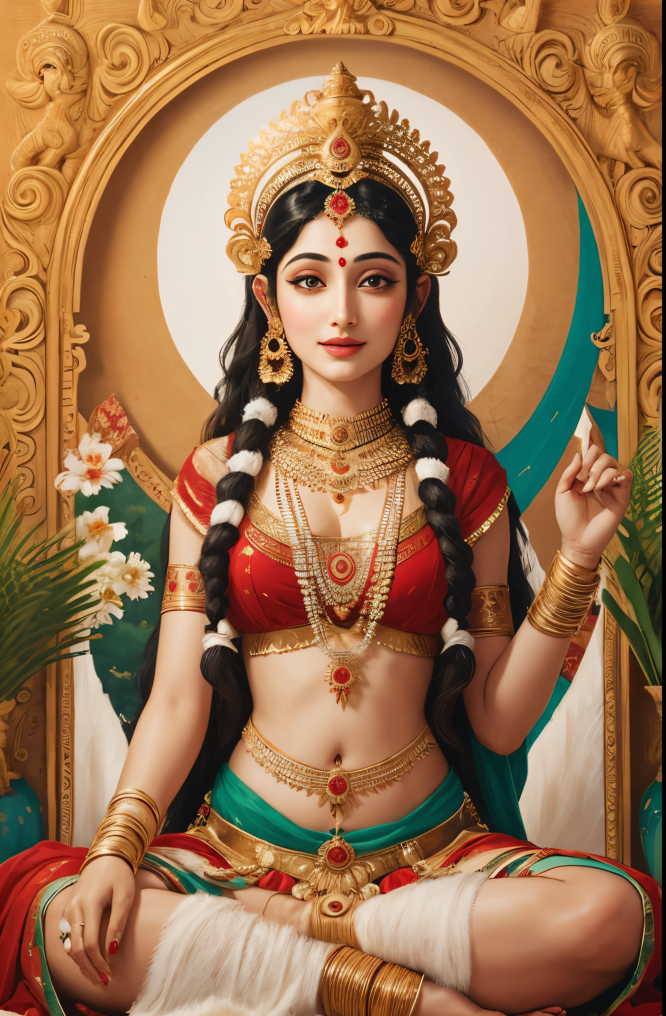 arafed woman with long black hair and a necklace and a green belt, indian goddess, cinematic goddess body shot, provocative indian, sexy girl with dark complexion, indian, extremely detailed goddess shot, indian girl with brown skin, portrait of modern darna, goddess. extremely high detail, cinematic goddess shot, indian empress, indian super model, cinematic goddess close shot