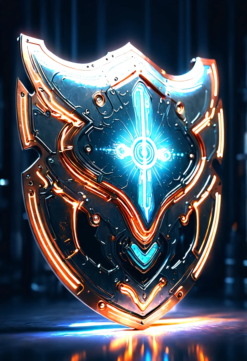 (Legendary Energy Light Shield:1.5),liquid metal,Copper plate engraving,Sci-fi transparent ethereal shield,cyberpunk,Holographic projection,mechanical aesthetics,neon lights,laser light,fluorescence,glow effect,liquid metal,Copper plate engraving,Unreal Engine,