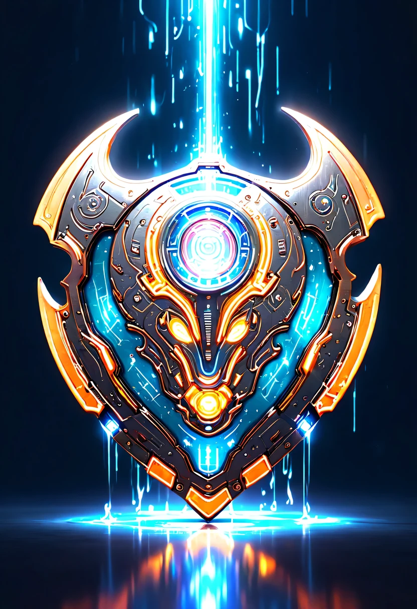 (Legendary Energy Light Shield:1.5)，liquid metal，Copper plate engraving，Sci-fi transparent ethereal shield，cyberpunk，Holographic projection，mechanical aesthetics，neon lights，laser light，fluorescence，glow effect，liquid metal，Copper plate engraving，Unreal Engine,