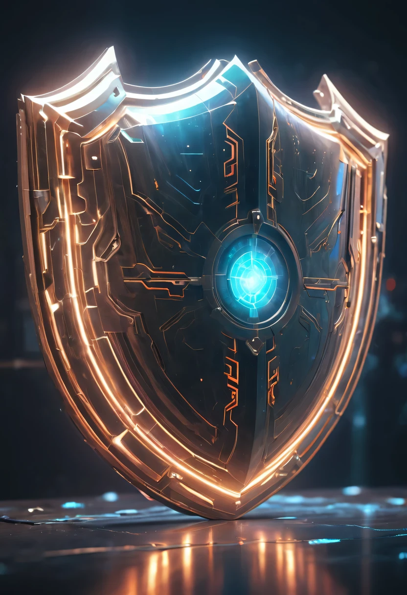 (Legendary Energy Light Shield:1.5)，liquid metal，Copper plate engraving，Sci-fi transparent ethereal shield，cyberpunk，Holographic projection，mechanical aesthetics，neon lights，laser light，fluorescence，glow effect，liquid metal，Copper plate engraving，Unreal Engine,