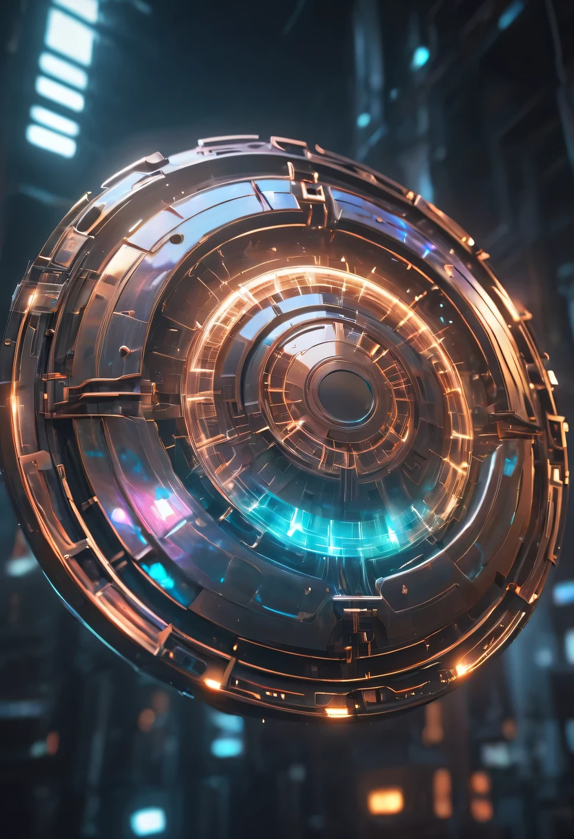 (Legendary Energy Light Shield:1.5),liquid metal,Copper plate engraving,Sci-fi transparent ethereal shield,cyberpunk,Holographic projection,mechanical aesthetics,neon lights,laser light,fluorescence,glow effect,liquid metal,Copper plate engraving,Unreal Engine,