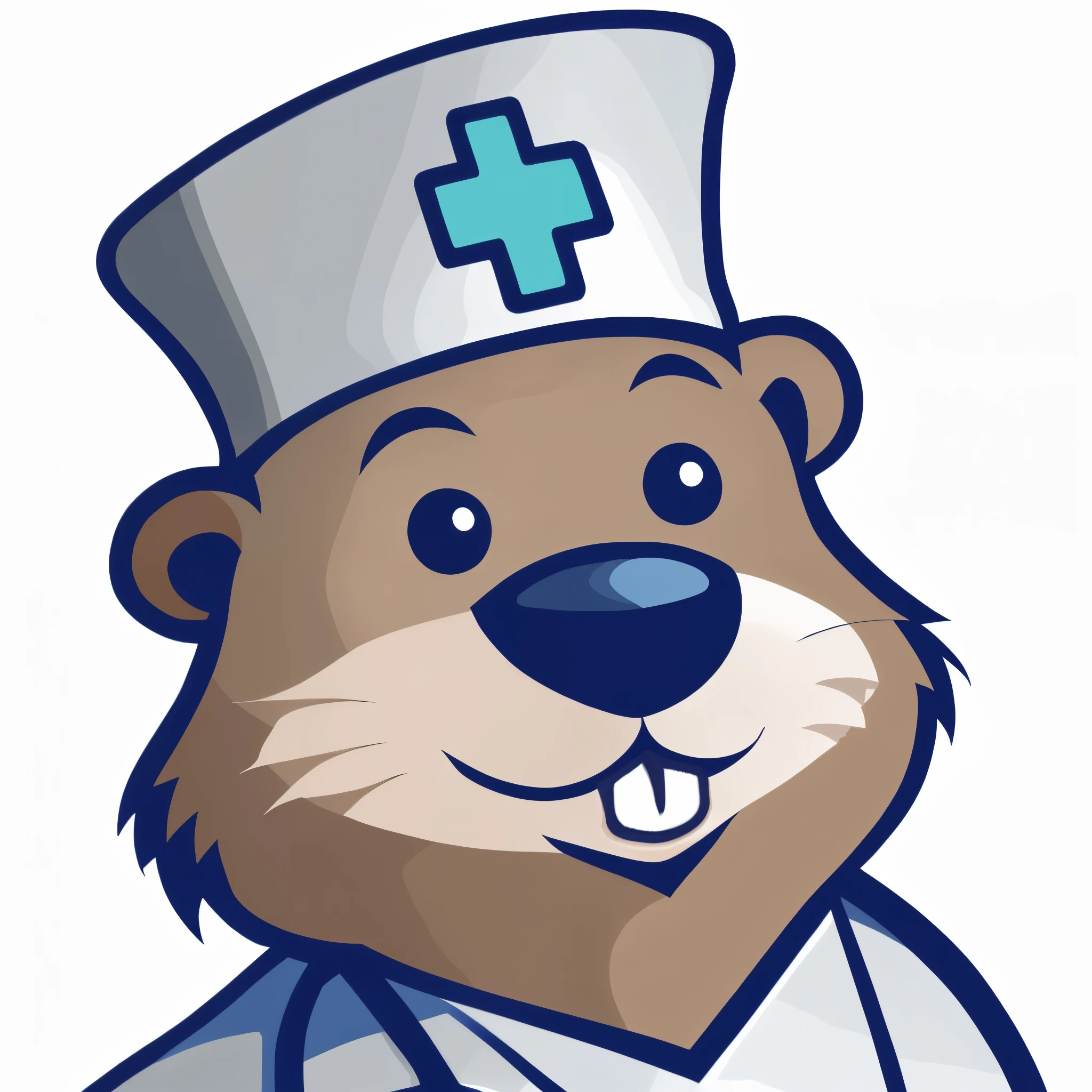 cartoon beaver nurse with a blue cross on his head, anthropomorphic beaver, local conspirologist, beaver, nurse, medical doctor, quack medicine, anthropomorphic otter in costume, quackery, surgeon, avatar for website, healthcare, doctor, gopher, nursing, hospital!, foxish guy in a lab coat, healthcare worker, med bay