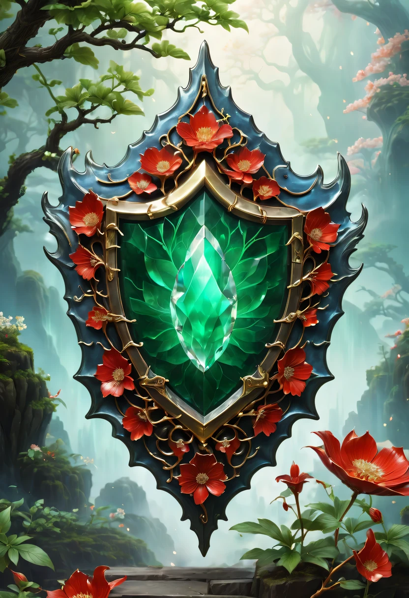 metallic shield，传奇metallic shield，荣耀metallic shield，metallic shield，heavy metal style，metal art，Full metallic luster，Metal texture in the post-industrial era，Alloy wire crafts，crystal，Emerald inlay，well-built，Perfect craftsmanship，Magic lightning background，blue lightning，There are fairies，dark fantasy art，dark fantasy concept art，bloodline concept art，dark concept art，Diablo digital concept art，dark fantasy art style，lineage art，写实dark concept art，dark fantasy art，Onmyoji detail art，Ominous fantasy illustration，（best quality，4K,8k,high resolution,masterpiece:1.2），Super detailed，（actual、Reality、Reality:1.37），landscape、Science fiction、photography、concept artist、high dynamic range、ultra high definition、studio lighting、Super fine、sharp focus、Physical rendering、extremely detailed description、main、bright colors、Bokeh。