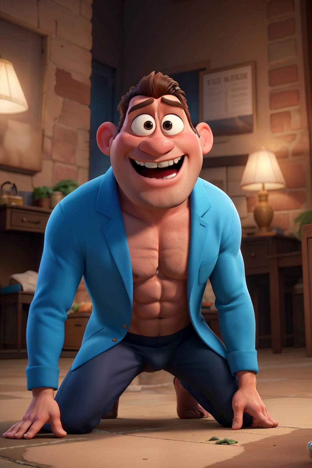 Mr Incredible shitting an incredible big shit on the floor while his wife elastigirl uses her powers to eat it both wearing their suits but he ripped his pants due to a sausage from his anus