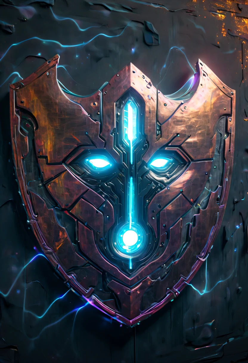 (Legendary Energy Light Shield:1.5),liquid metal,Copper plate engraving,Sci-fi transparent ethereal shield,cyberpunk,Holographic projection,fault art,mechanical aesthetics,neon lights,laser light,fluorescence,glow effect,liquid metal,Copper plate engraving,Unreal Engine