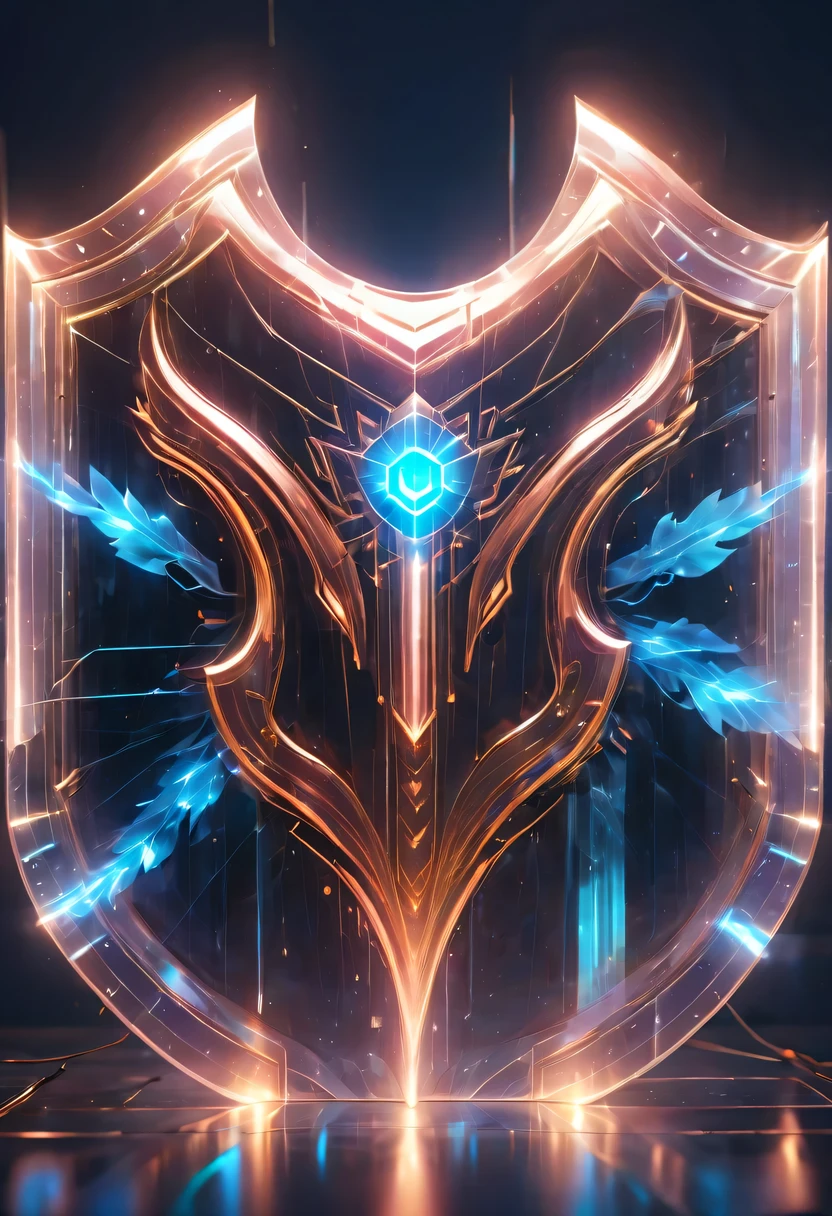 (Legendary Energy Light Shield:1.5),liquid metal,Copper plate engraving,Sci-fi transparent ethereal shield,cyberpunk,Holographic projection,mechanical aesthetics,neon lights,laser light,fluorescence,glow effect,liquid metal,Copper plate engraving,Unreal Engine